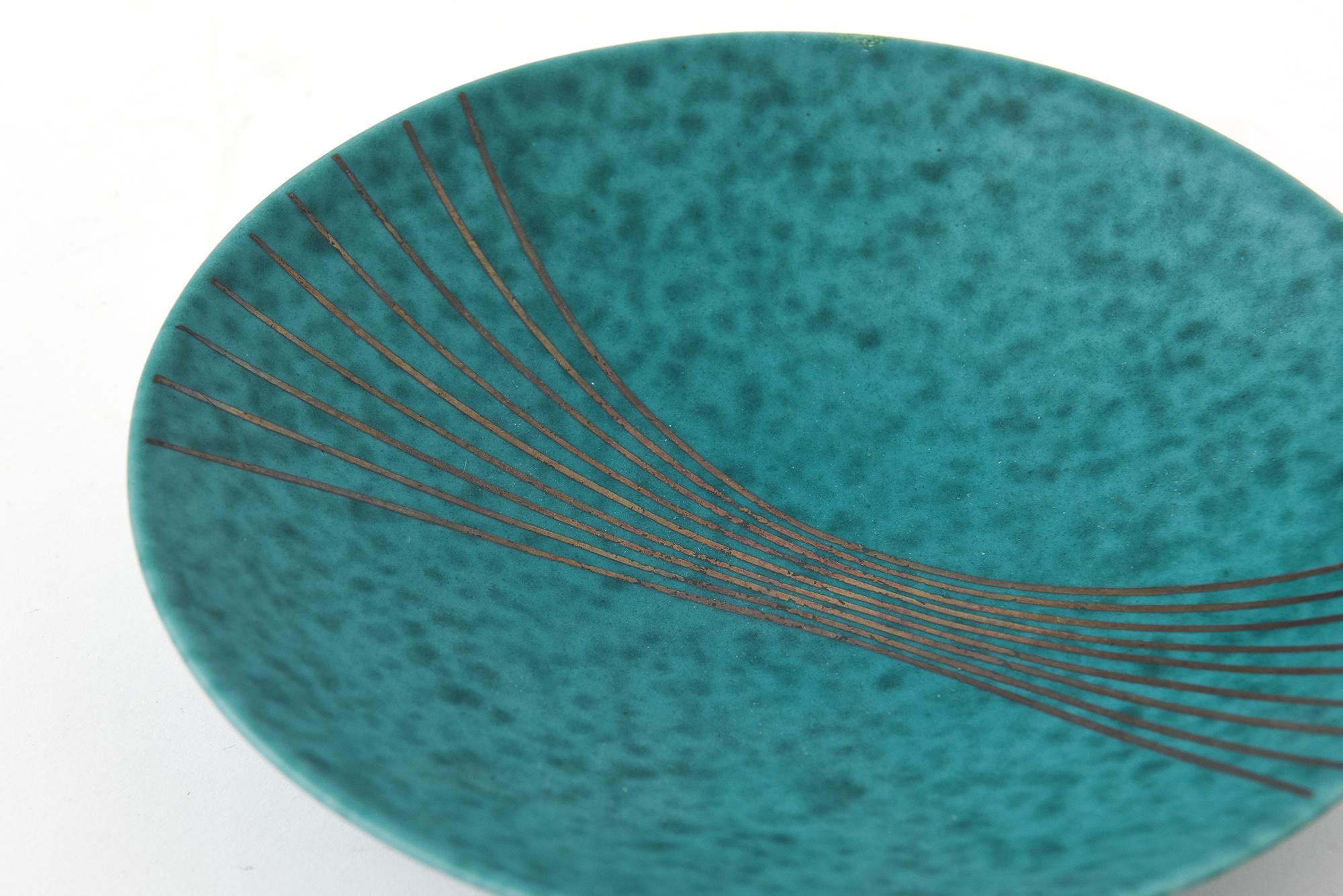 Argent sterling Bol vintage Gustavsberg Argenta en céramique vert turquoise en vente