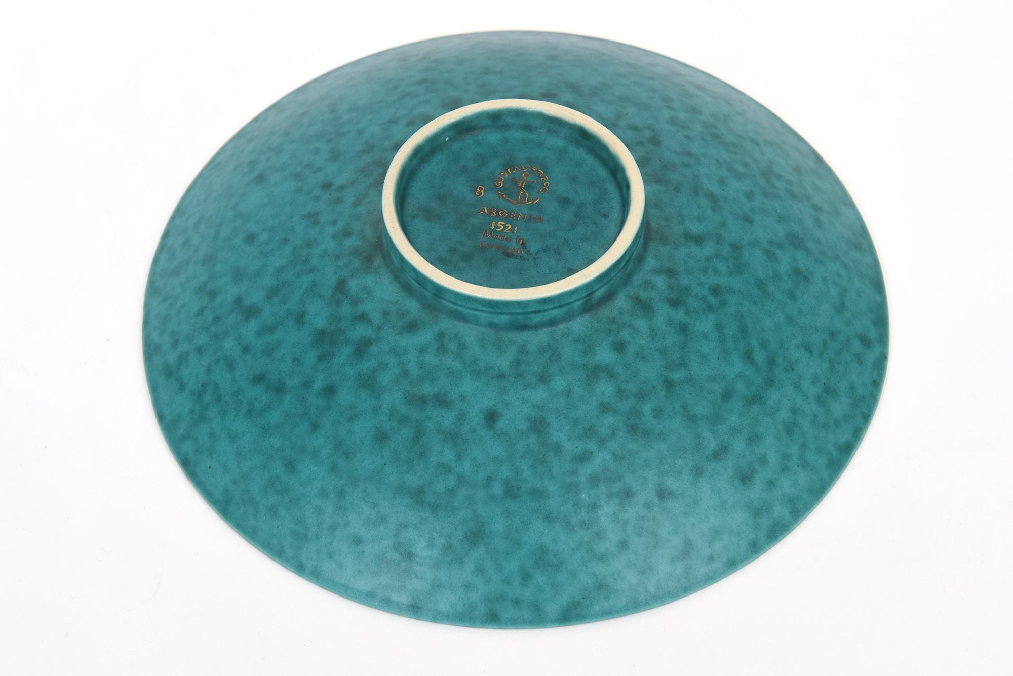 Bol vintage Gustavsberg Argenta en céramique vert turquoise en vente 2
