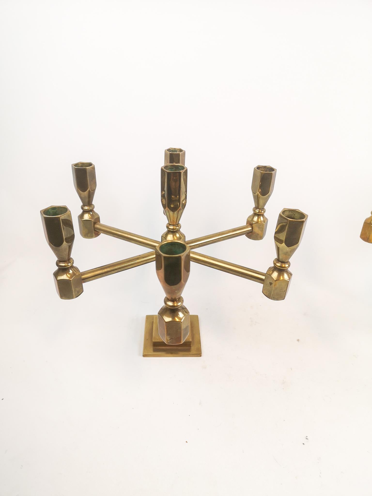 Late 20th Century Vintage Gusum Pair of Large Brass Table Candelabras Sweden, 1970s