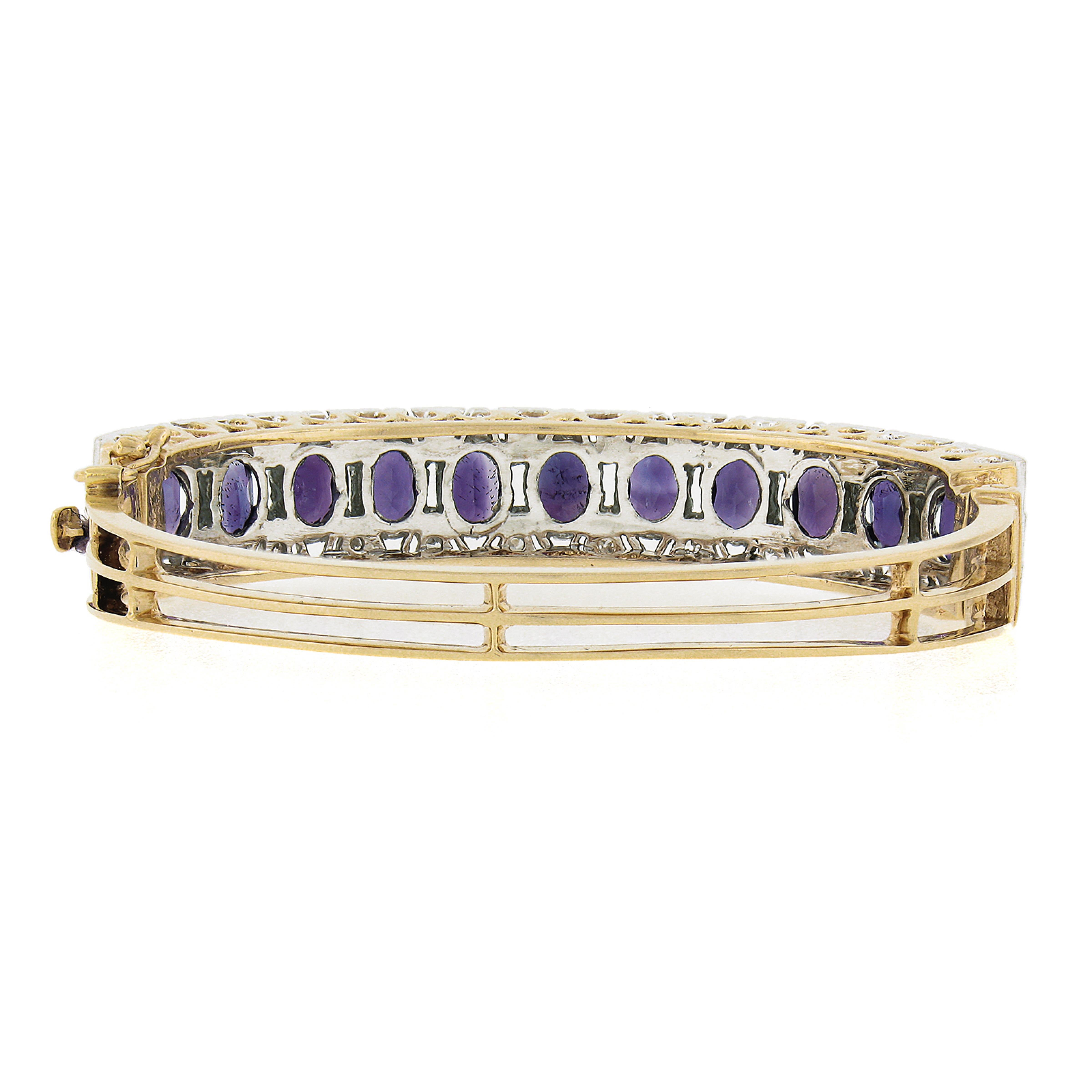 Women's Vintage Gutchneider 14k Gold & Palladium Amethyst Diamond Hinged Bangle Bracelet For Sale