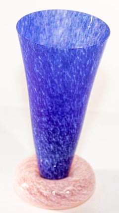 Vintage Guy Corrie Union Glass Donut Base Art Glass Vase Cobalt Blue Pink 1980's