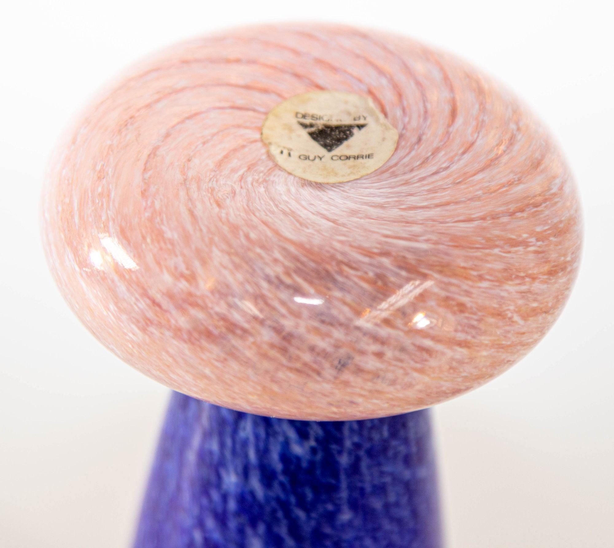 Hand-Crafted Vintage Guy Corrie Union Glass Donut Base Art Glass Vase Cobalt Blue Pink 1980's For Sale