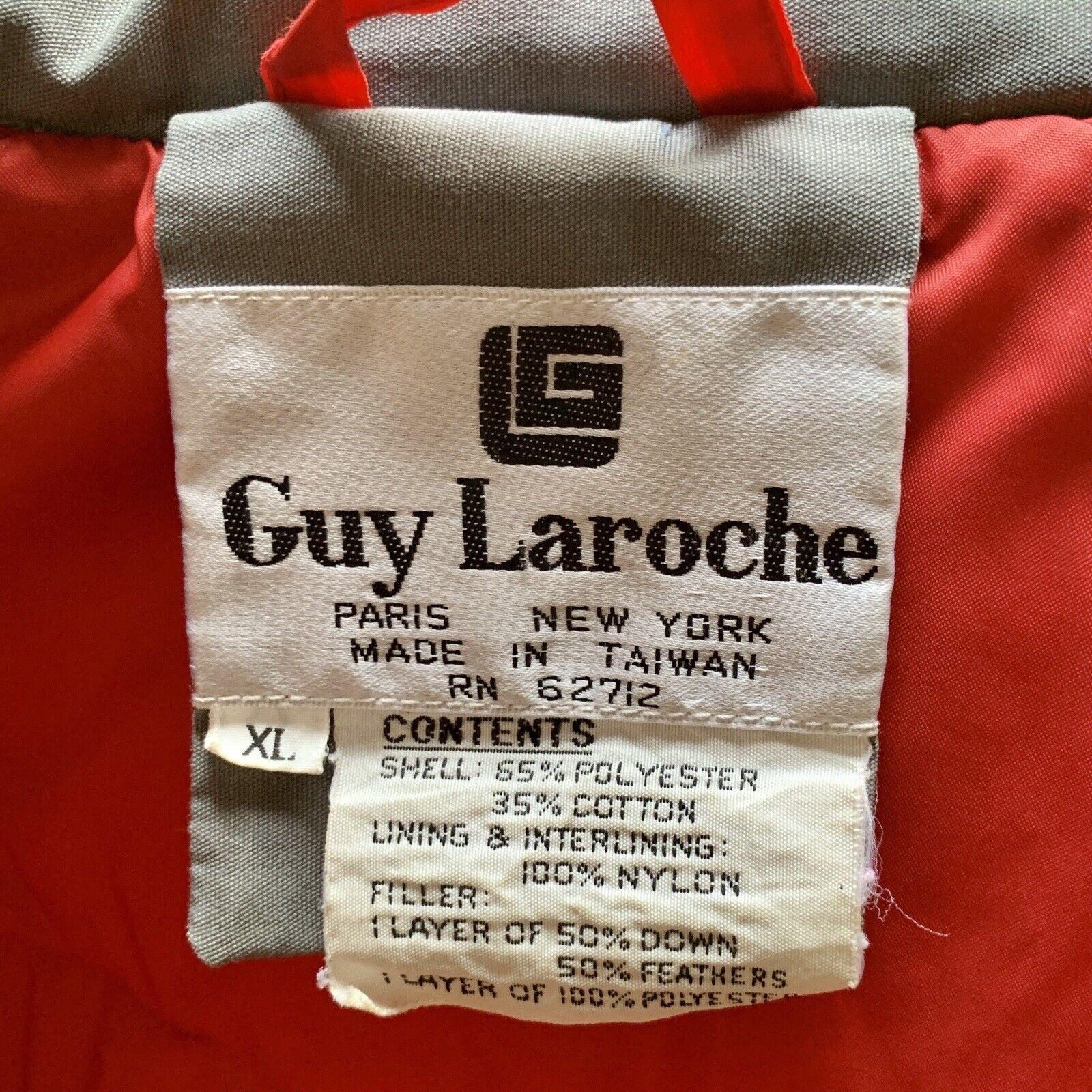 GUY LAROCHE 80s Jupe à capuche PARKA Gray Red Jacket Down Feather Coat XL en vente 8