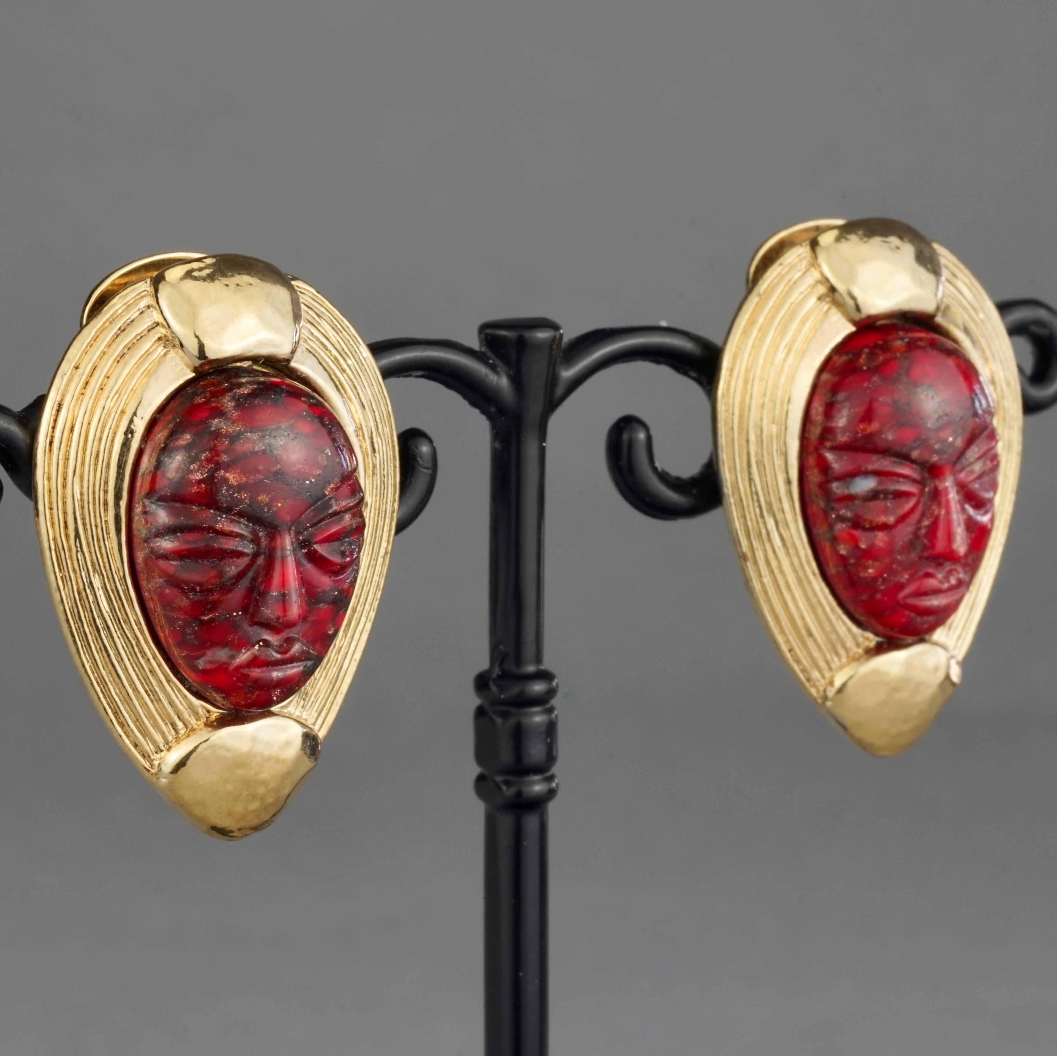 Vintage GUY LAROCHE Ethnic Mask Earrings For Sale 3