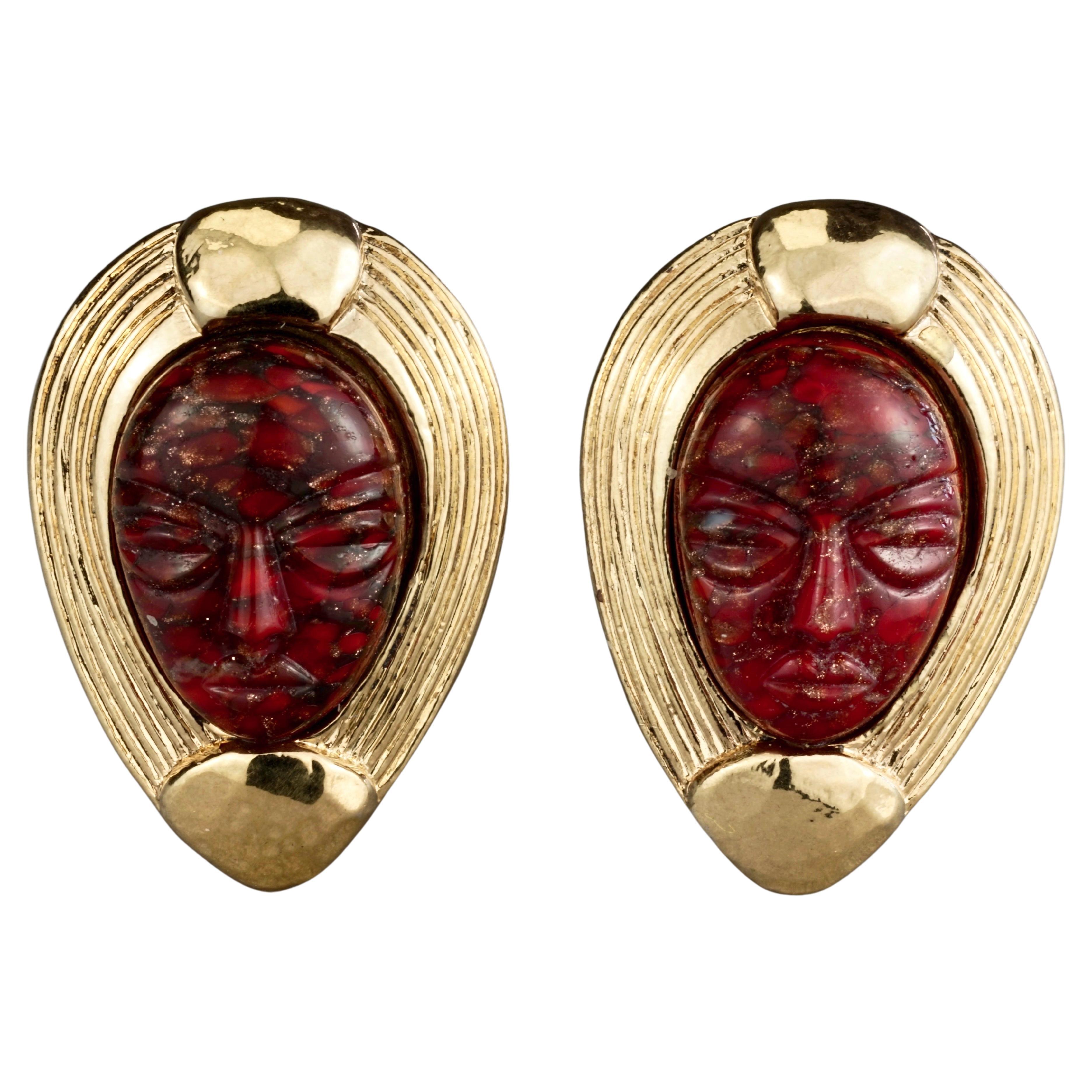 Vintage GUY LAROCHE Ethnic Mask Earrings For Sale