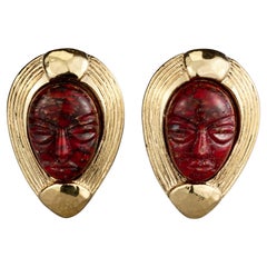 Vintage GUY LAROCHE Ethnic Mask Earrings