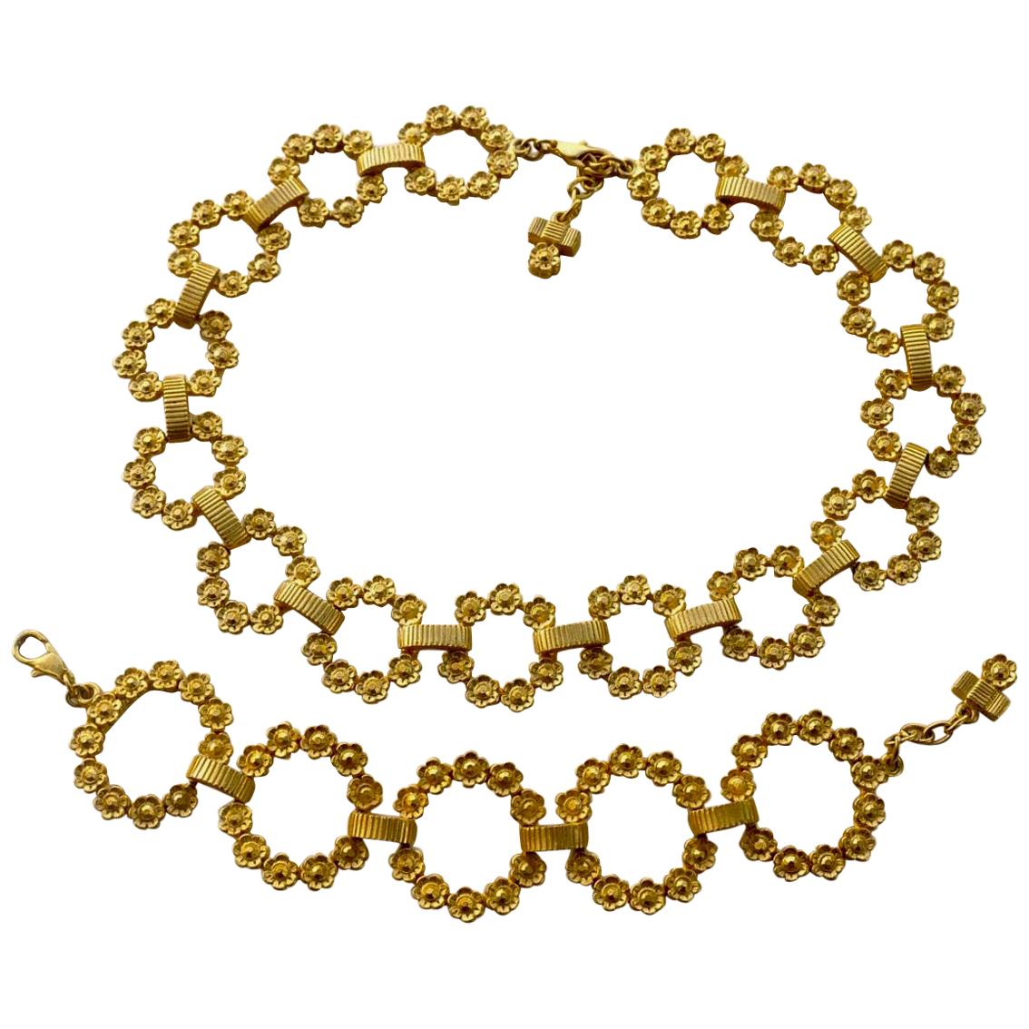 Vintage GUY LAROCHE Flower Necklace Bracelet Set For Sale
