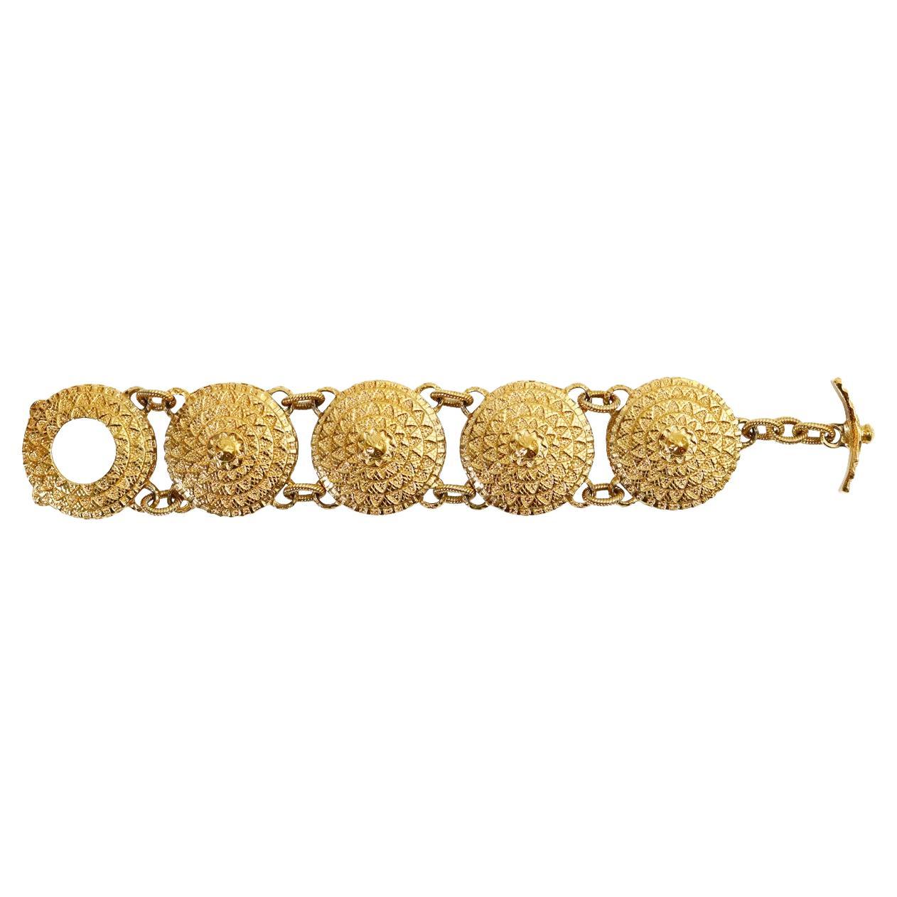 Vintage Guy Laroche Gold Shields Link Bracelet circa 1980s For Sale