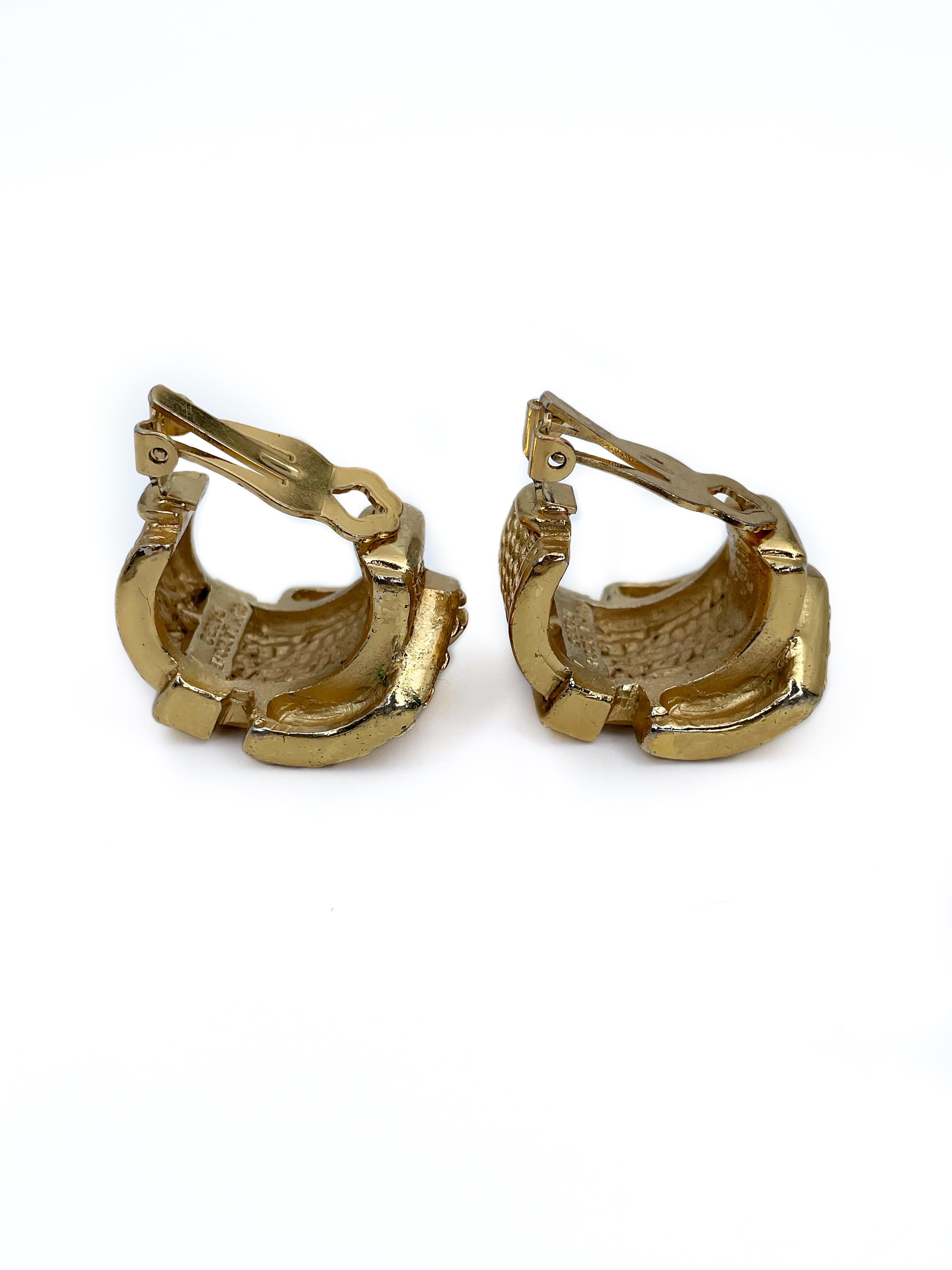 Women's 1980s Vintage Guy Laroche Gold Tone Buckle Clip on Earrings
