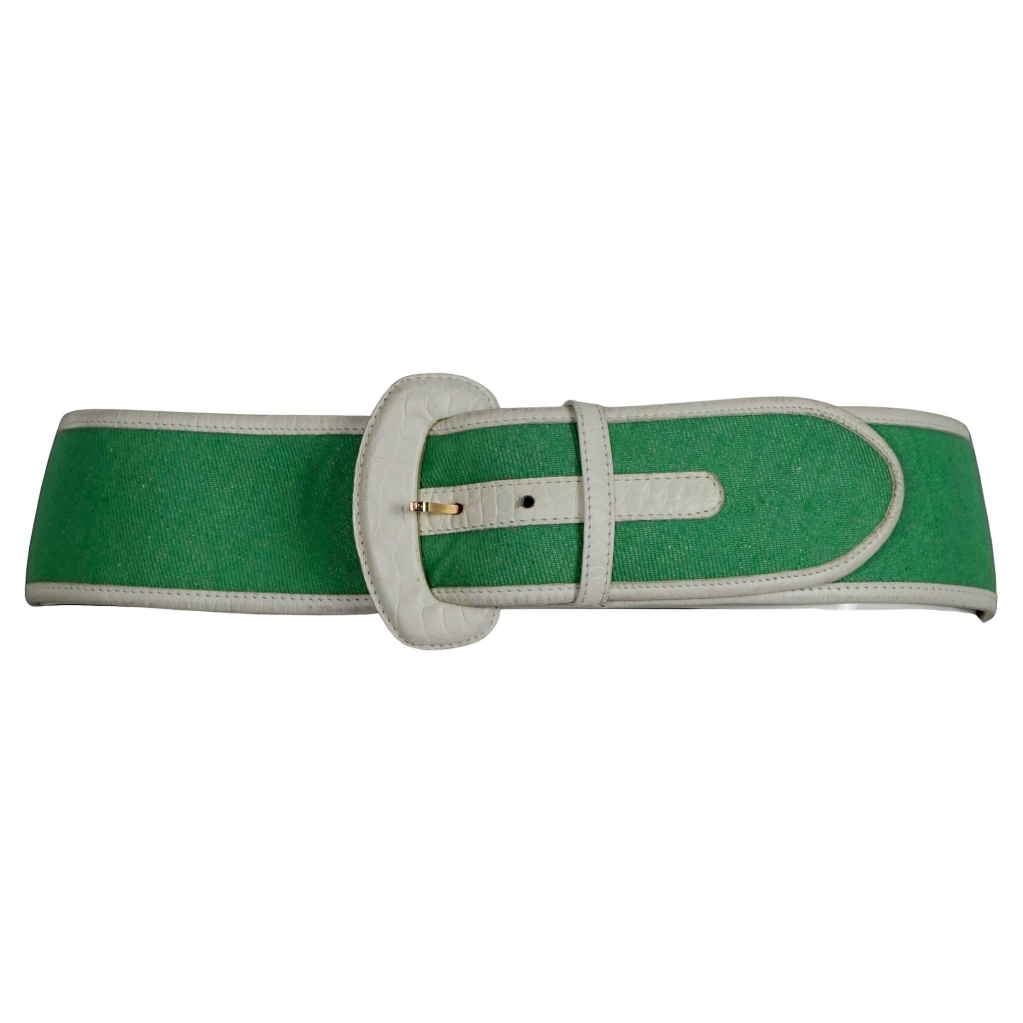 Vintage GUY LAROCHE Green and White Belt For Sale