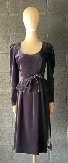 Vintage Guy Laroche Navy Blue Velvet Dress