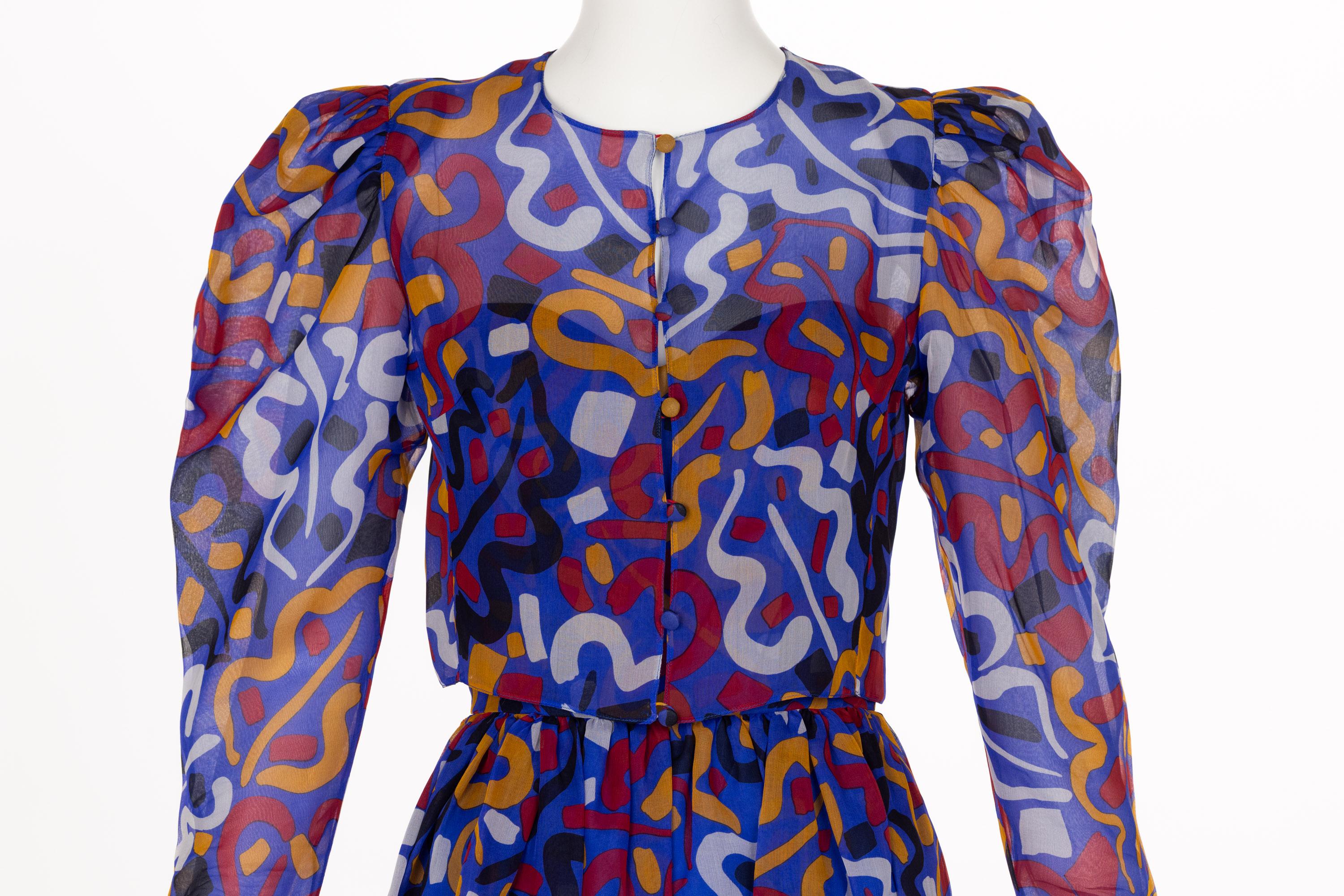 Vintage Guy Laroche Organza Print Strapless Maxi Dress & Jacket Set For Sale 6