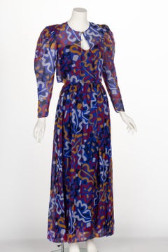 Ensemble robe longue et veste sans bretelles vintage Guy Laroche, imprimé organza