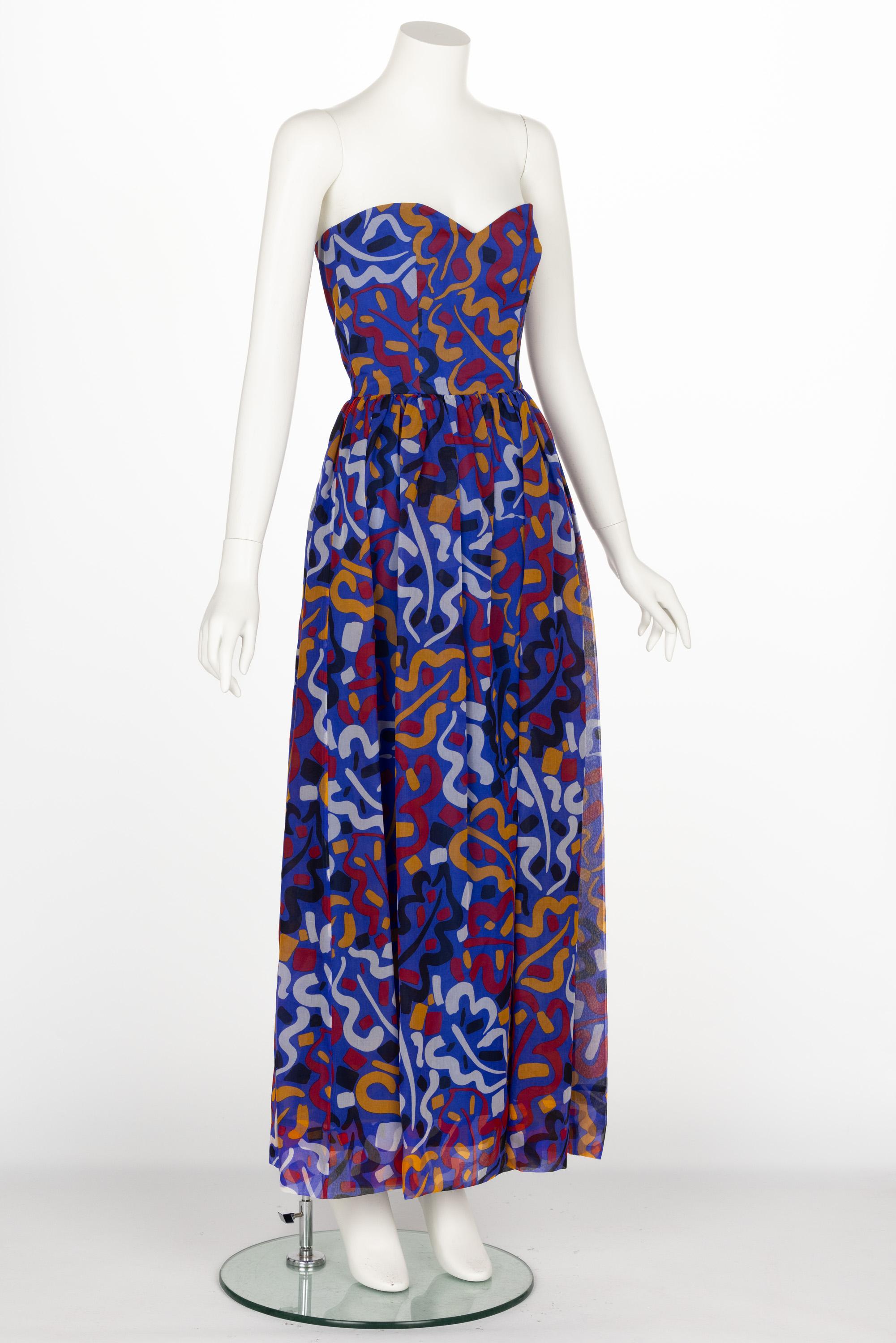 Women's or Men's Vintage Guy Laroche Organza Print Strapless Maxi Dress & Jacket Set For Sale