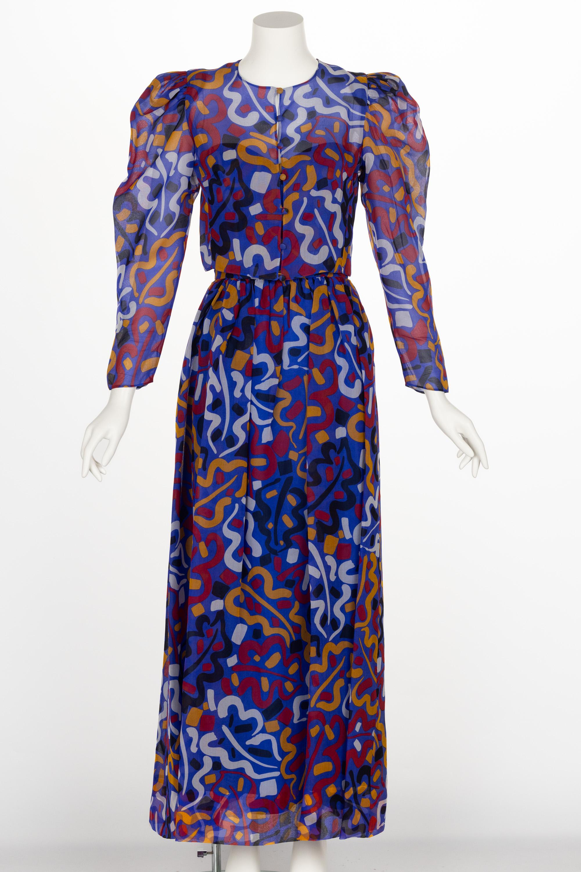 Vintage Guy Laroche Organza Print Strapless Maxi Dress & Jacket Set For Sale 2