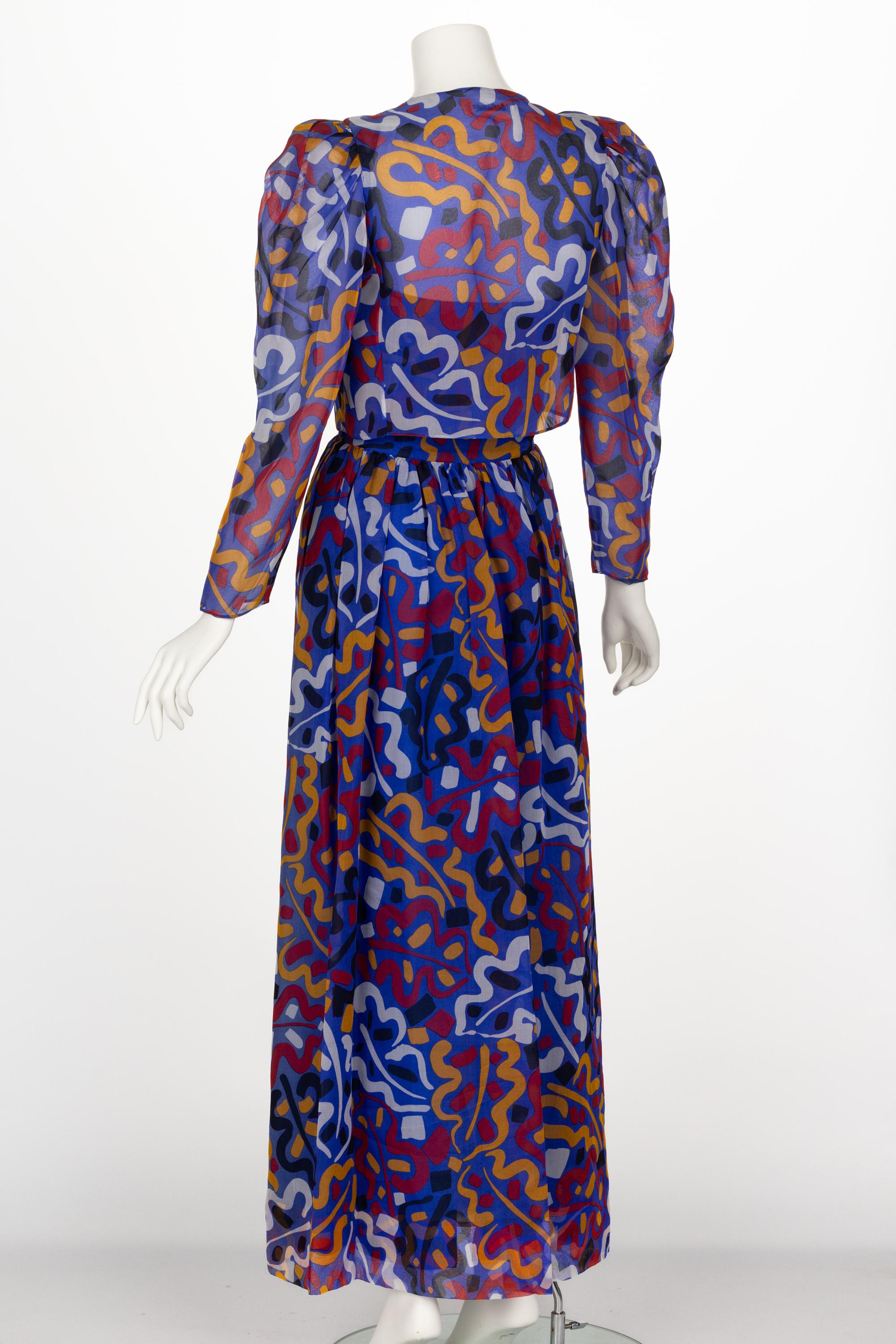 Vintage Guy Laroche Organza Print Strapless Maxi Dress & Jacket Set For Sale 3