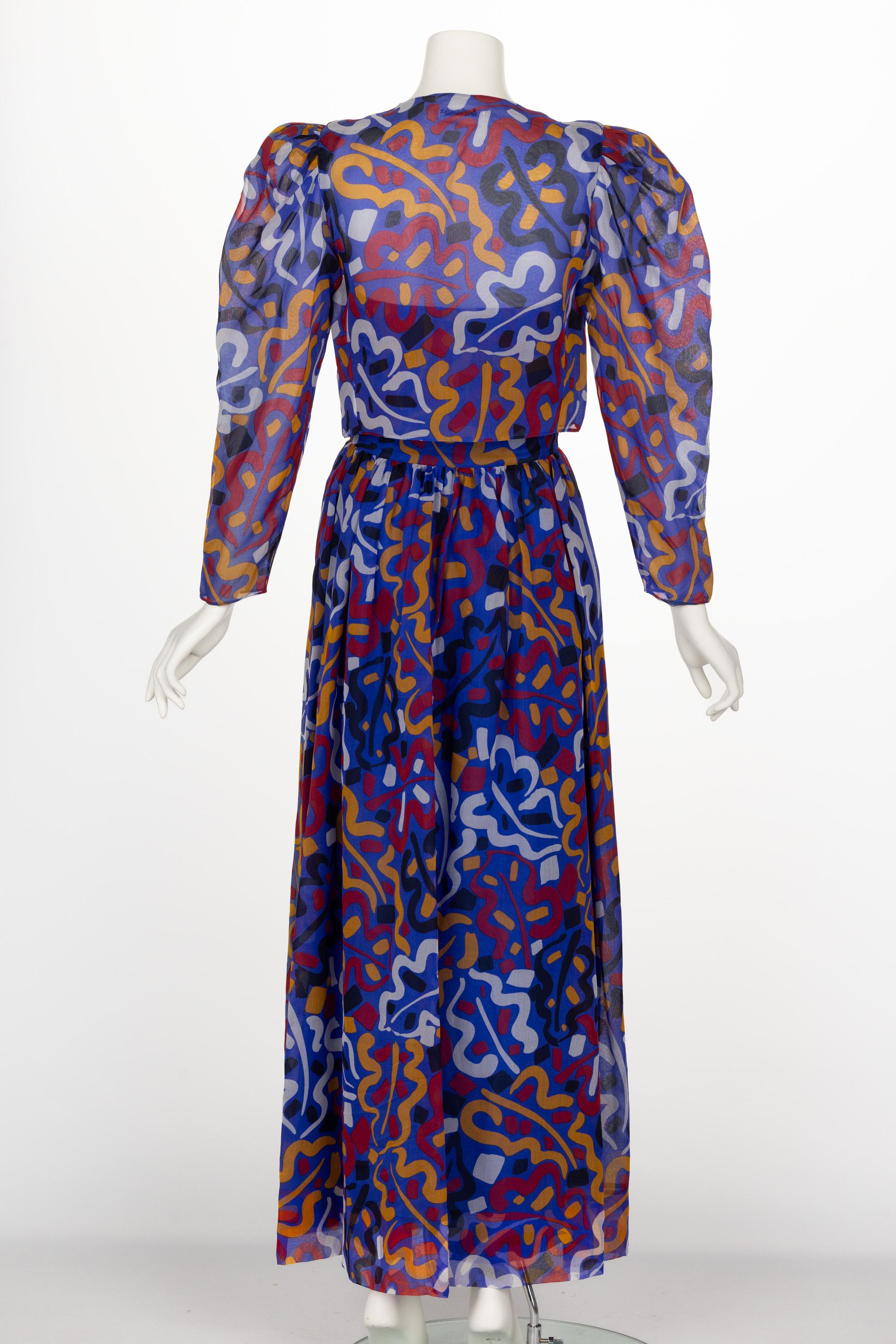 Vintage Guy Laroche Organza Print Strapless Maxi Dress & Jacket Set For Sale 4