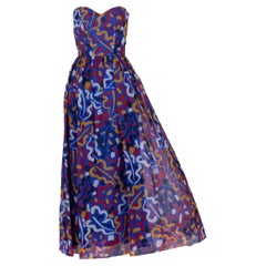 Vintage By Guy Laroche: Maxi abito e giacca senza spalline con stampa in organza