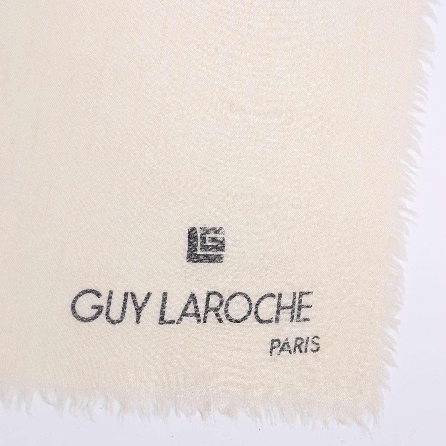 White Vintage Guy Laroche Paris Cream Wool Scarf w Logo Monogram For Sale