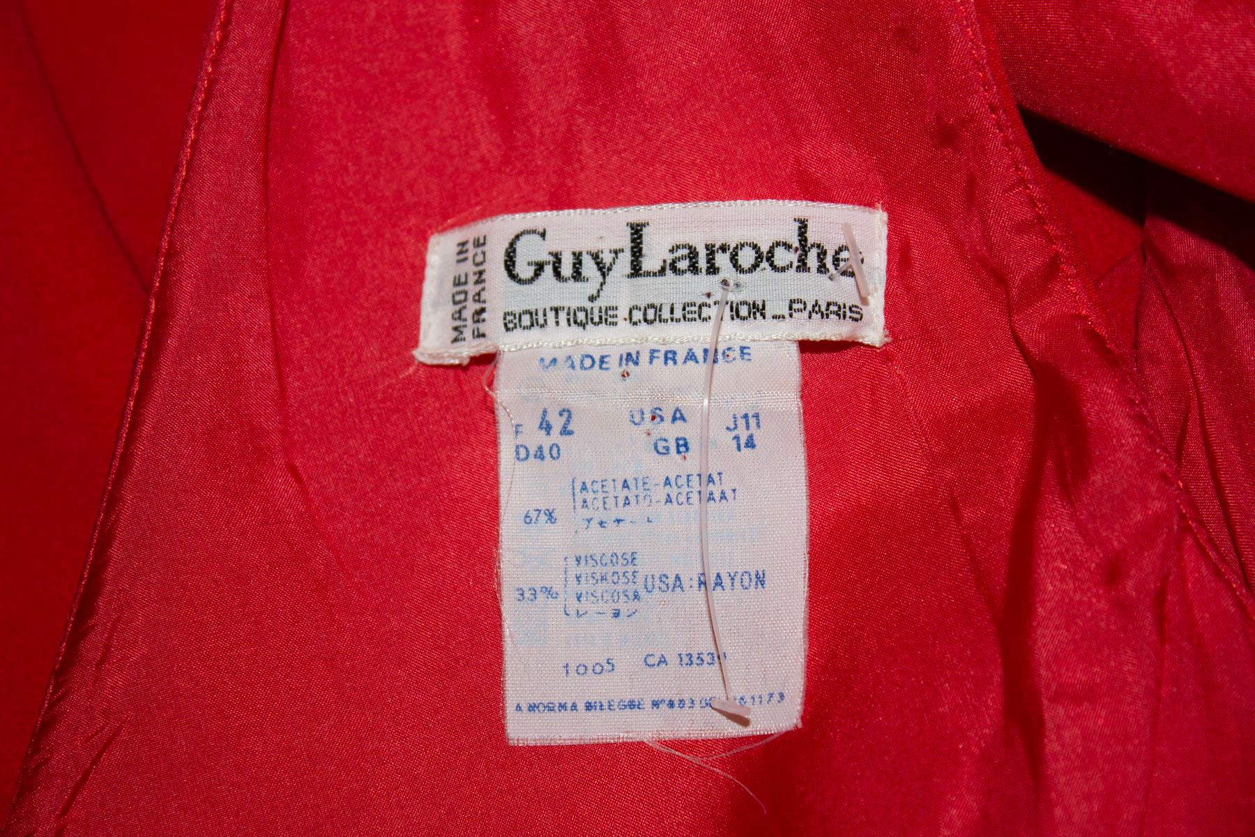 Vintage Guy Laroche Red Evening Gown For Sale 2