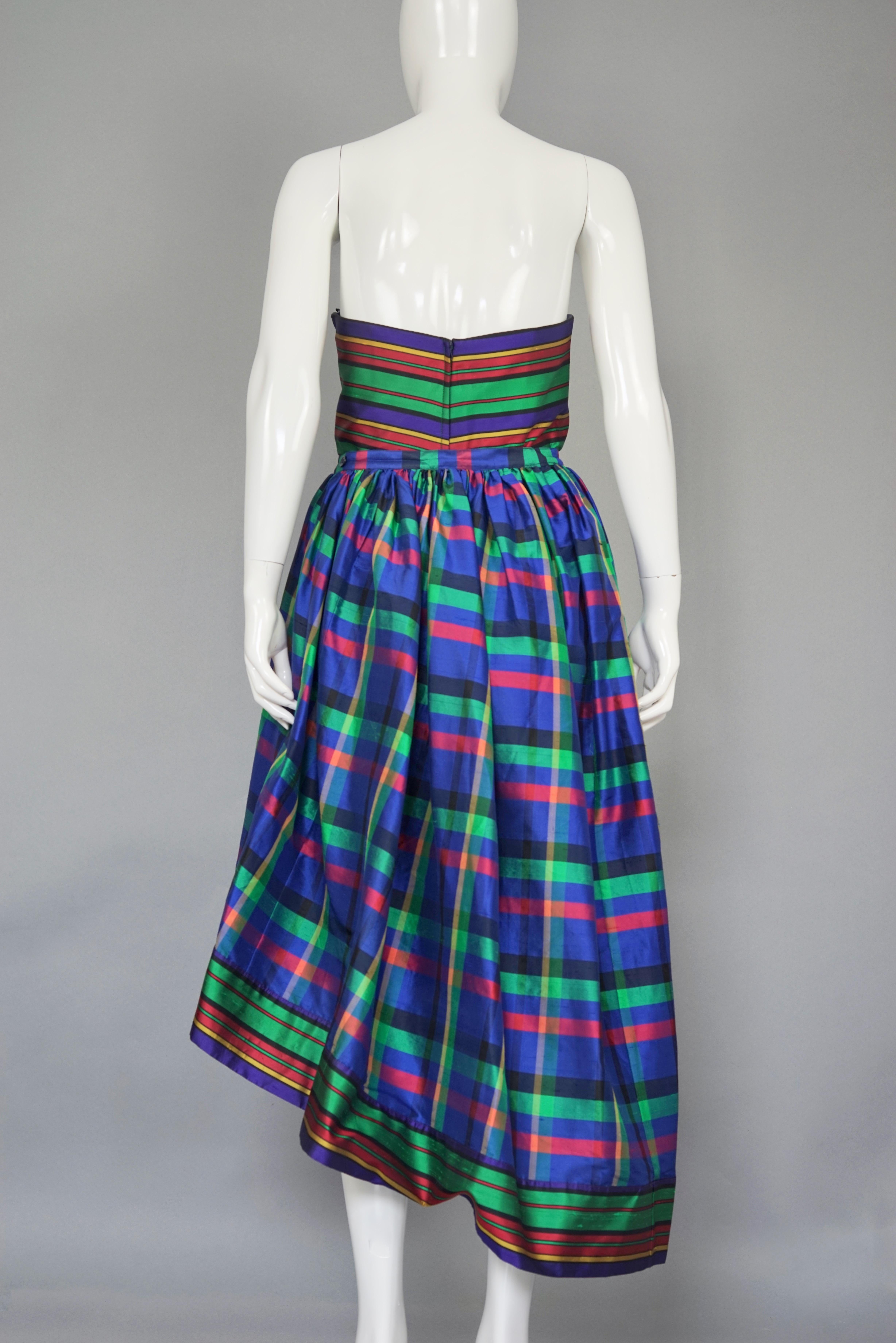 Women's Vintage GUY LAROCHE Silk Chevron Plaid Tube Dress Over Skirt Set For Sale