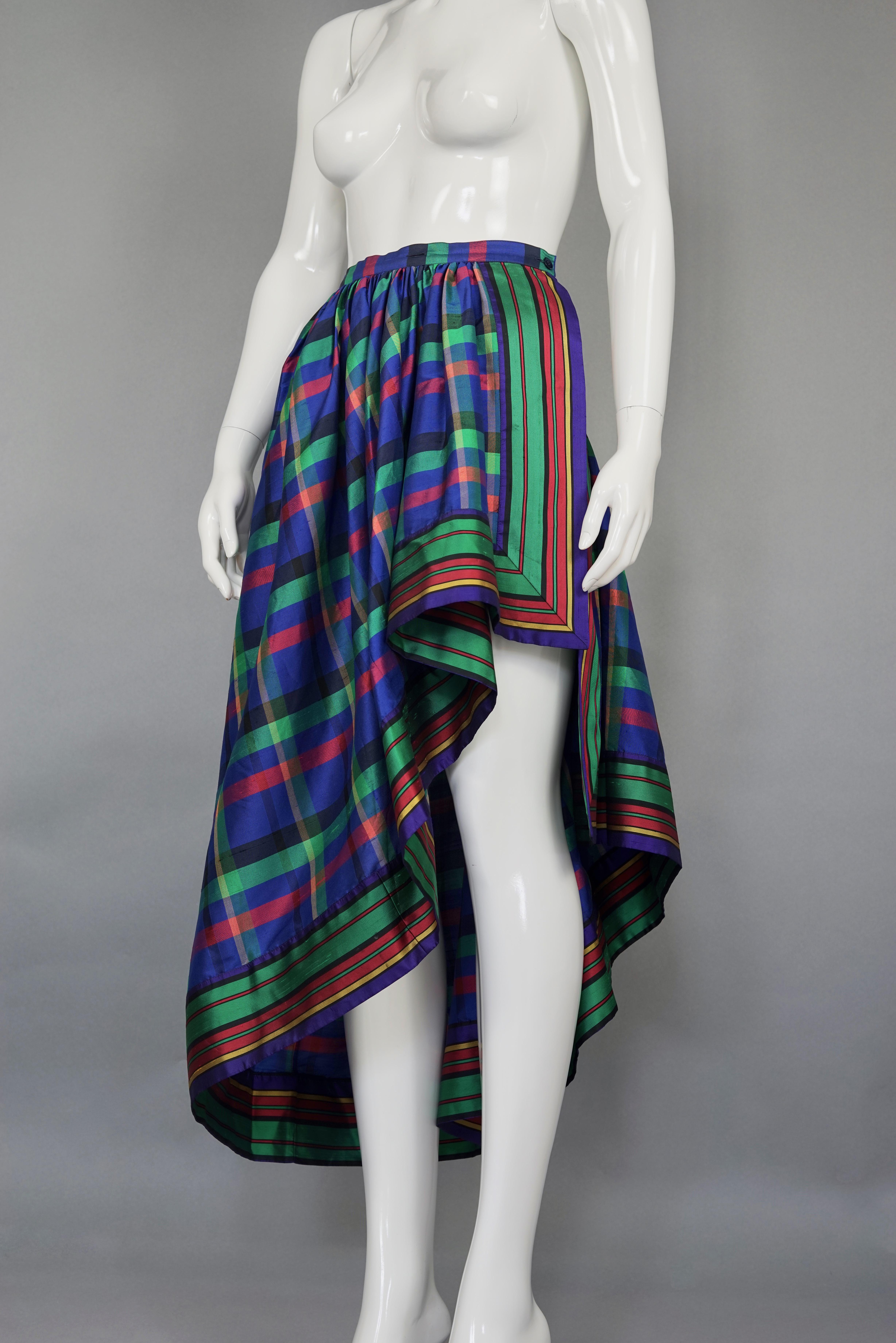 Vintage GUY LAROCHE Silk Chevron Plaid Tube Dress Over Skirt Set For Sale 2