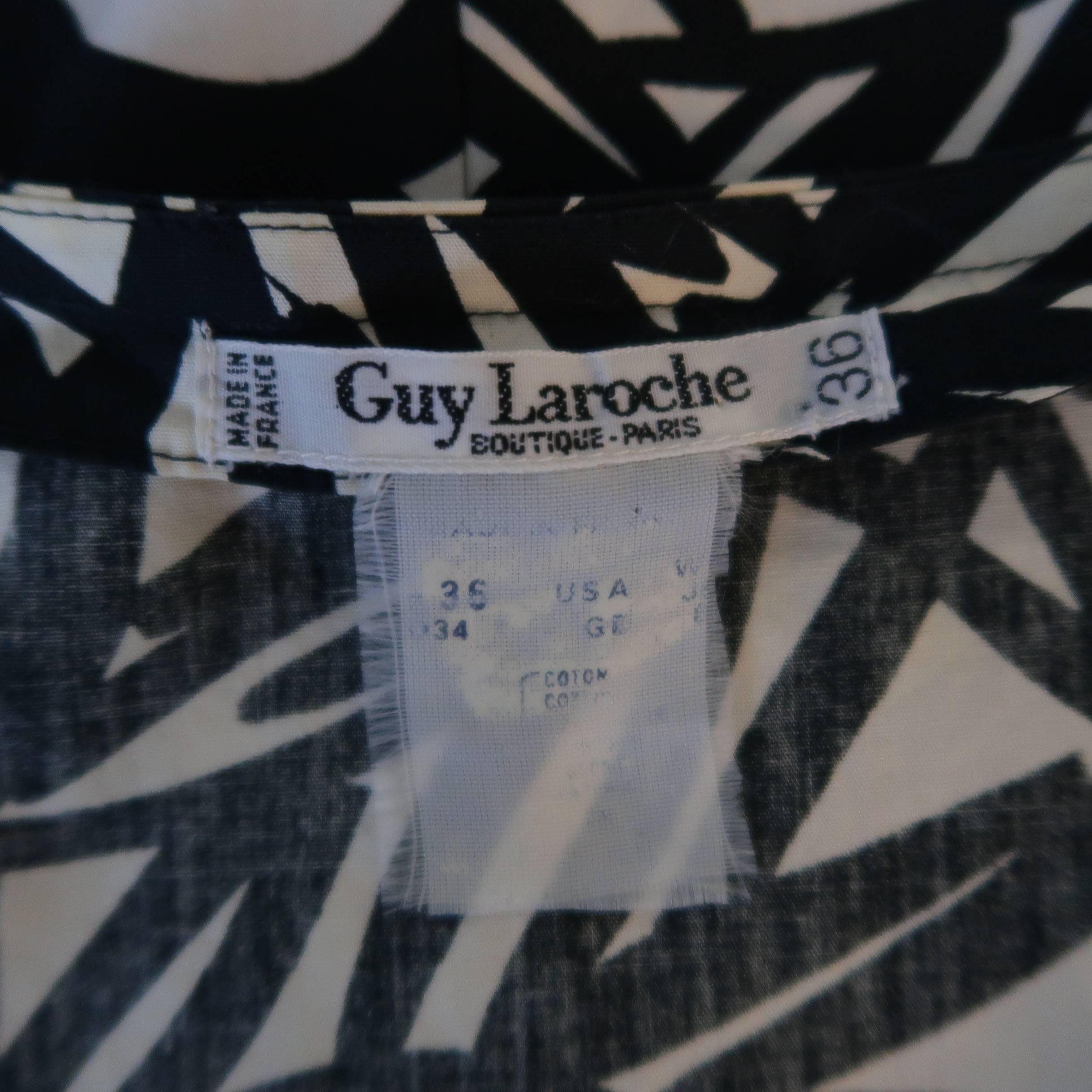 Vintage GUY LAROCHE Size 4 Black & White Printed Cotton Puff Sleeve Dress 4