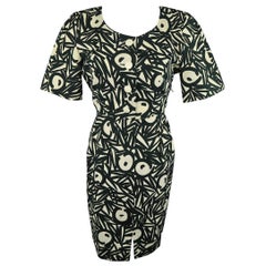GUY LAROCHE Robe vintage à manches bouffantes en coton imprimé noir et blanc, Taille 4