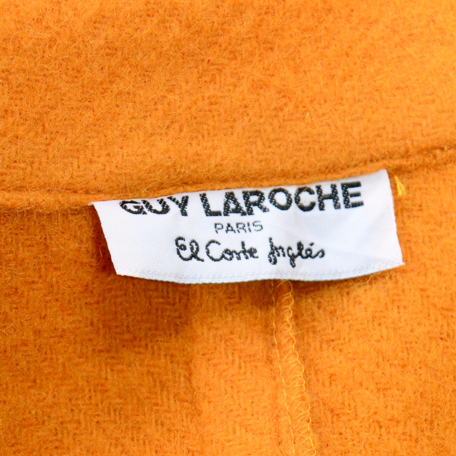 Vintage Guy Laroche Tangerine Orange Mohair & Wool Swing Coat With Front Pockets 6