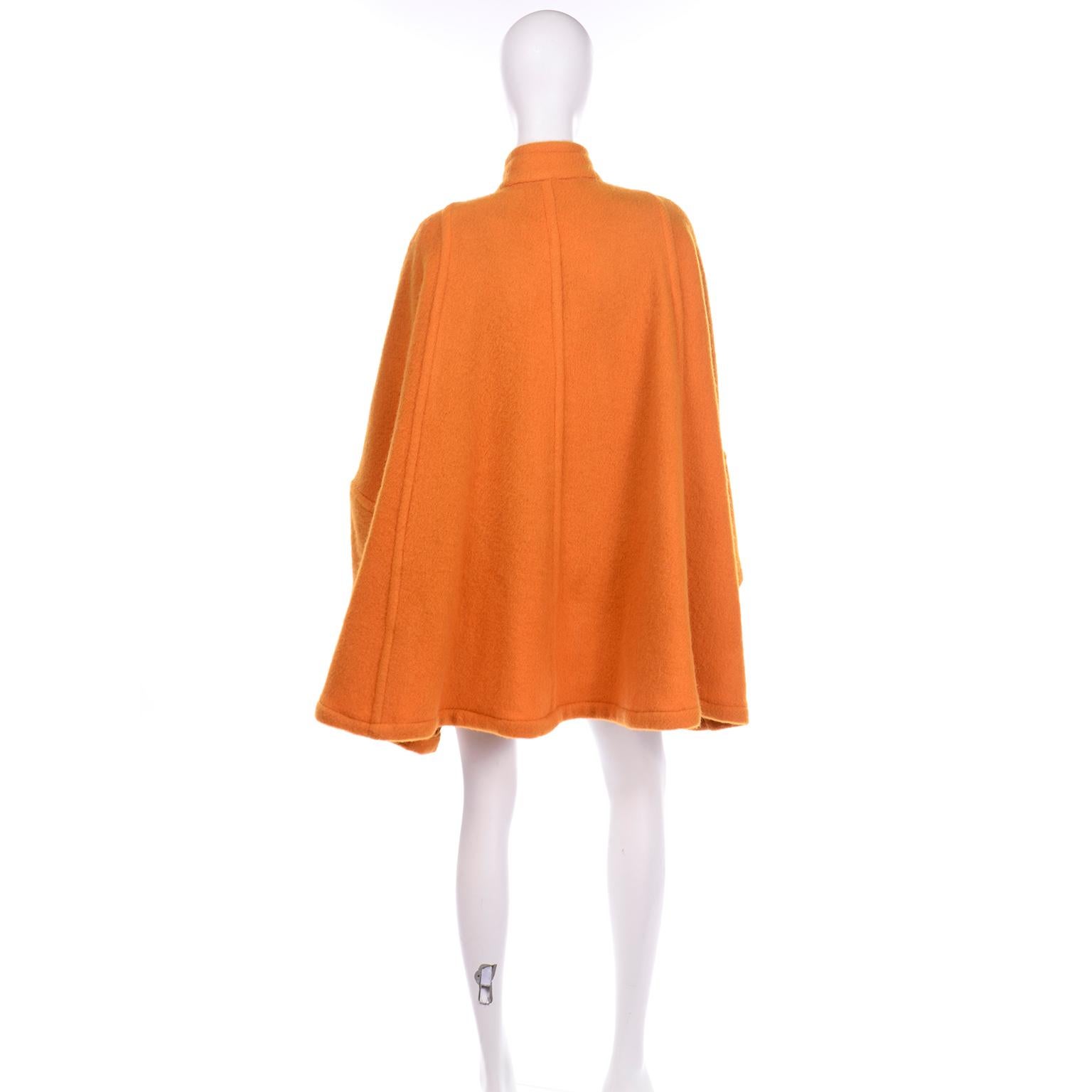 Vintage Guy Laroche Tangerine Orange Mohair & Wool Swing Coat With Front Pockets In Excellent Condition In Portland, OR