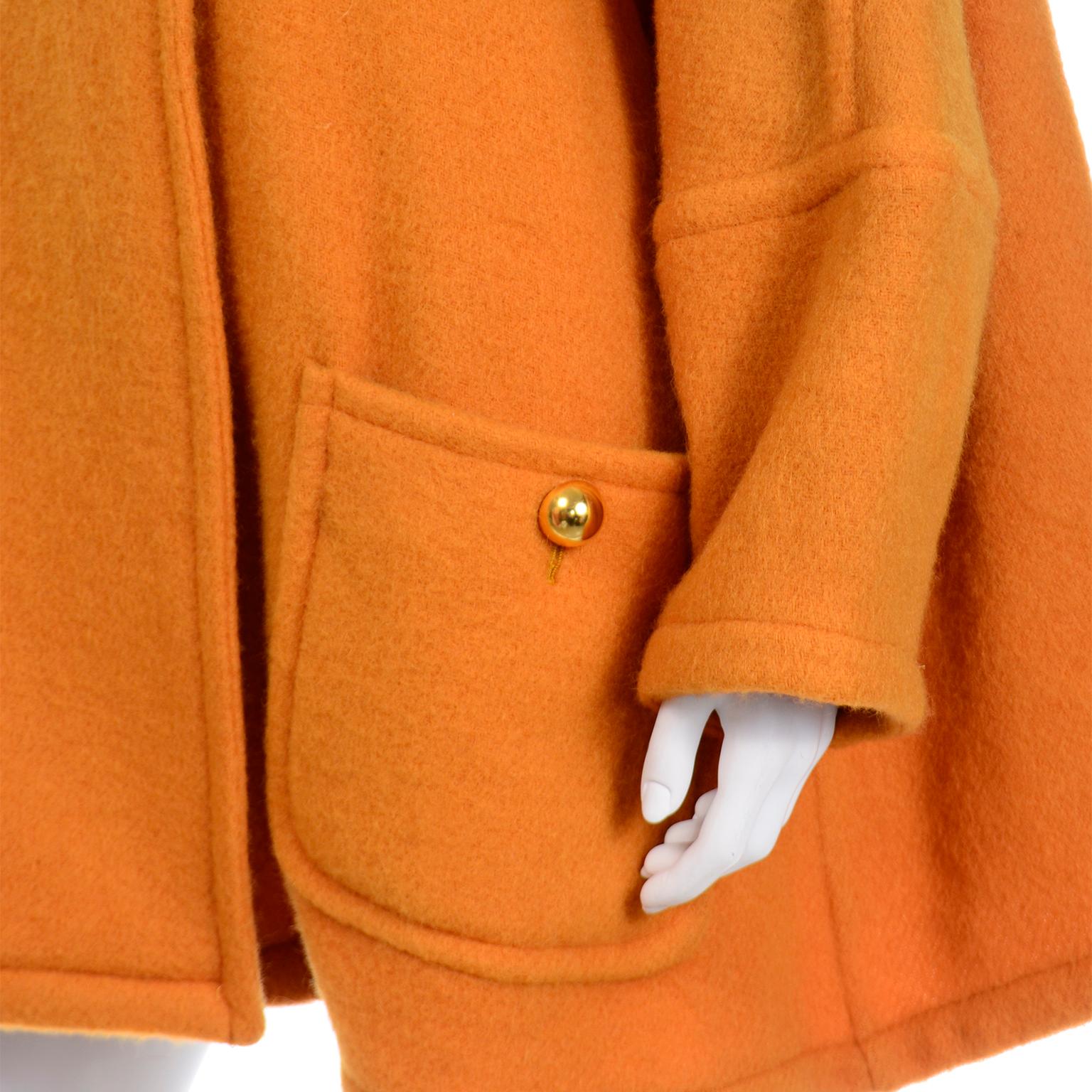 Vintage Guy Laroche Tangerine Orange Mohair & Wool Swing Coat With Front Pockets 1