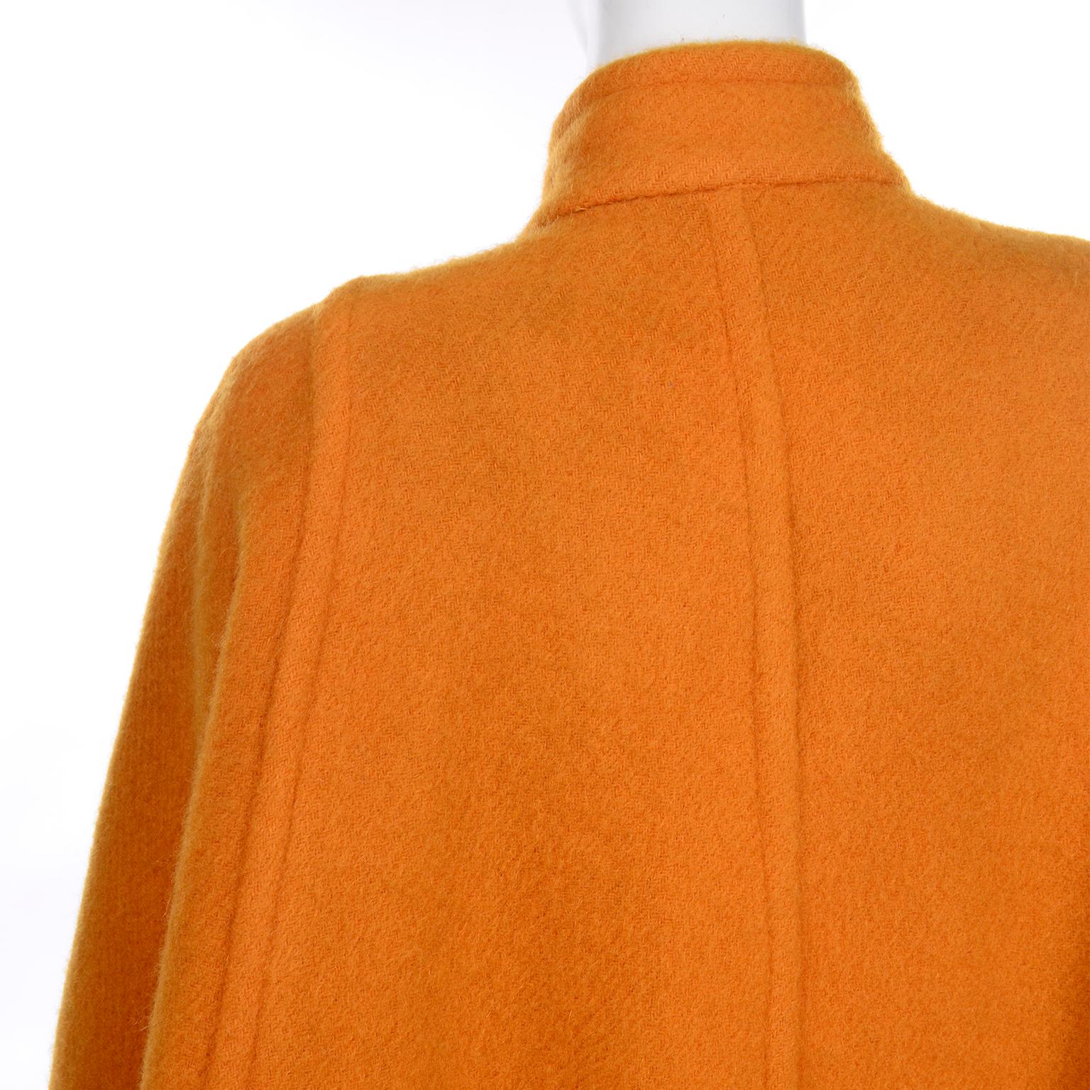 Vintage Guy Laroche Tangerine Orange Mohair & Wool Swing Coat With Front Pockets 3