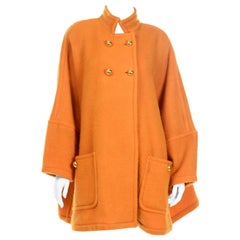 Vintage Guy Laroche Tangerine Orange Mohair & Wool Swing Coat With Front Pockets