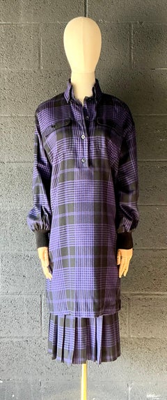 Vintage Guy Laroche Two Piece Checkered Blouse & Skirt
