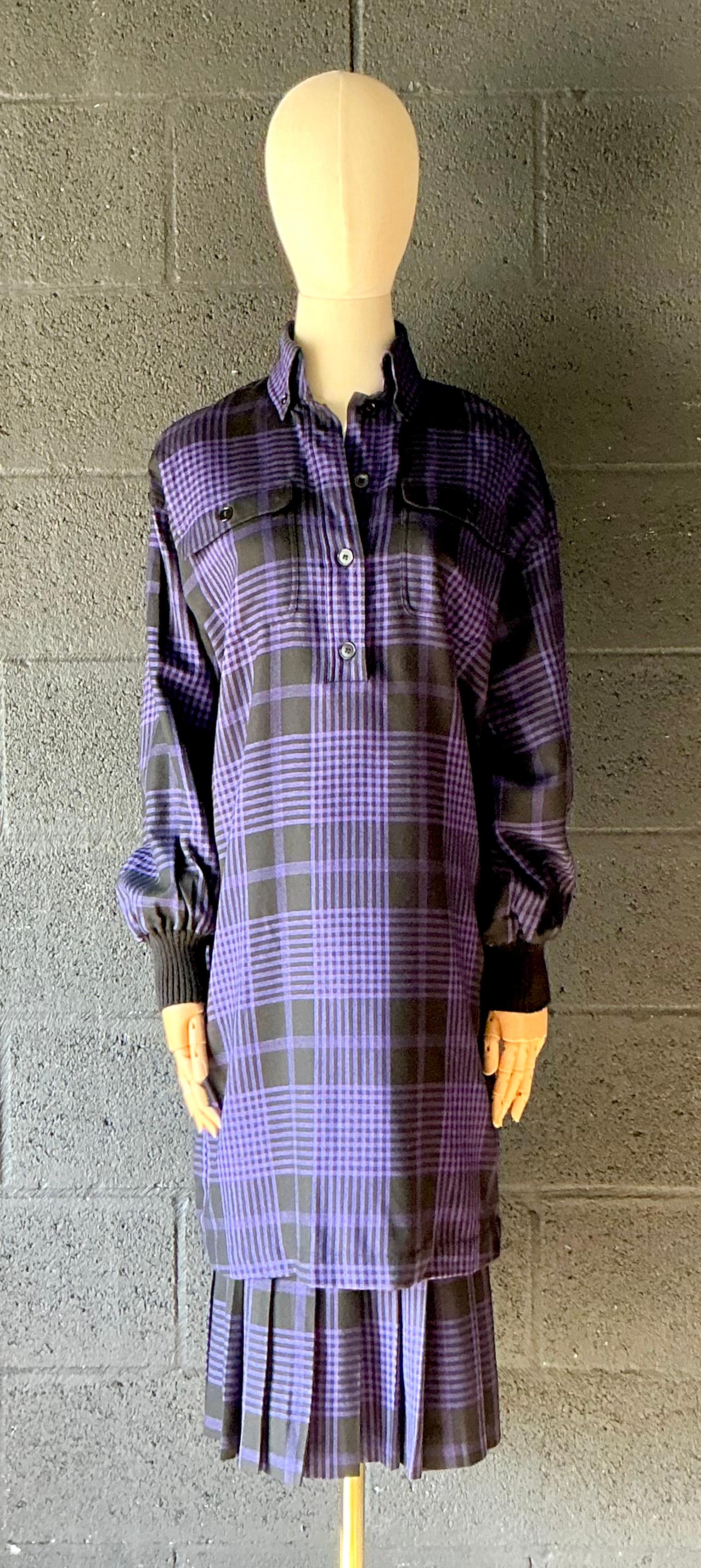 Camicetta e gonna a scacchi in due pezzi vintage di Guy Laroche In condizioni buone in vendita a West Palm Beach, FL