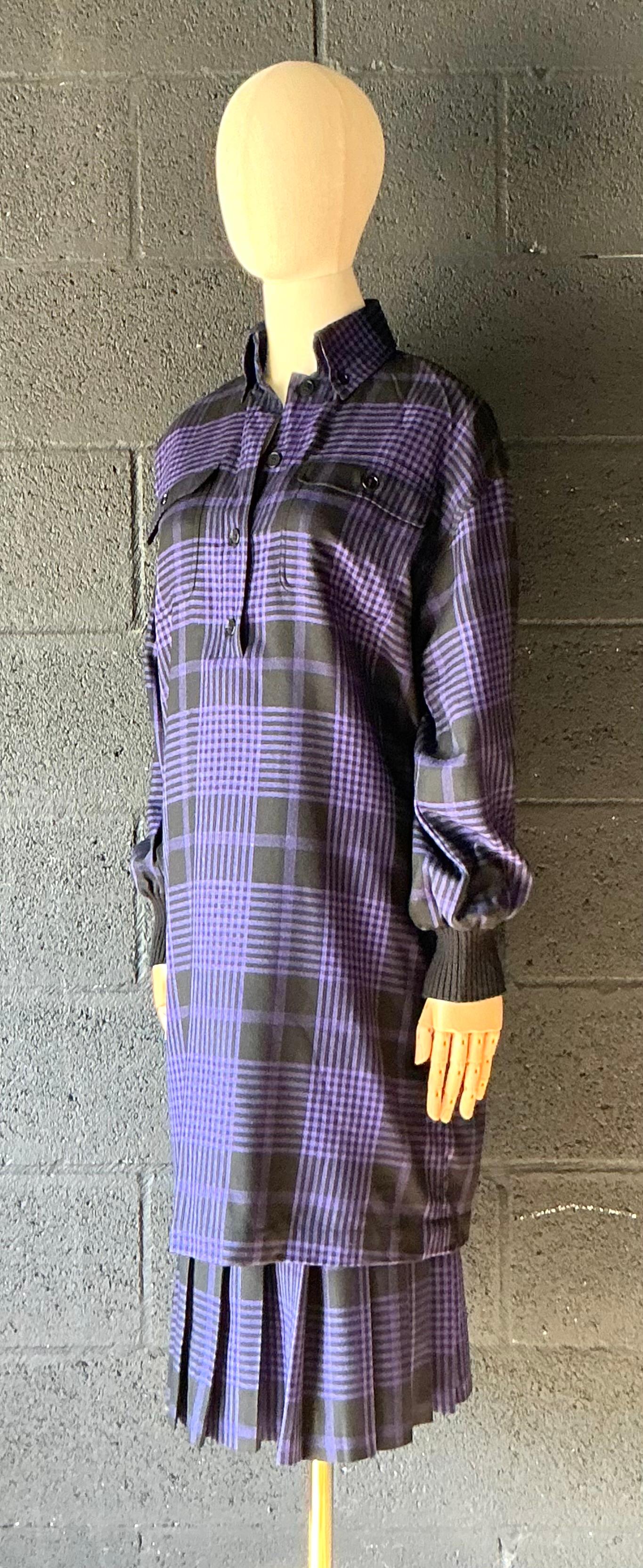 Camicetta e gonna a scacchi in due pezzi vintage di Guy Laroche in vendita 1