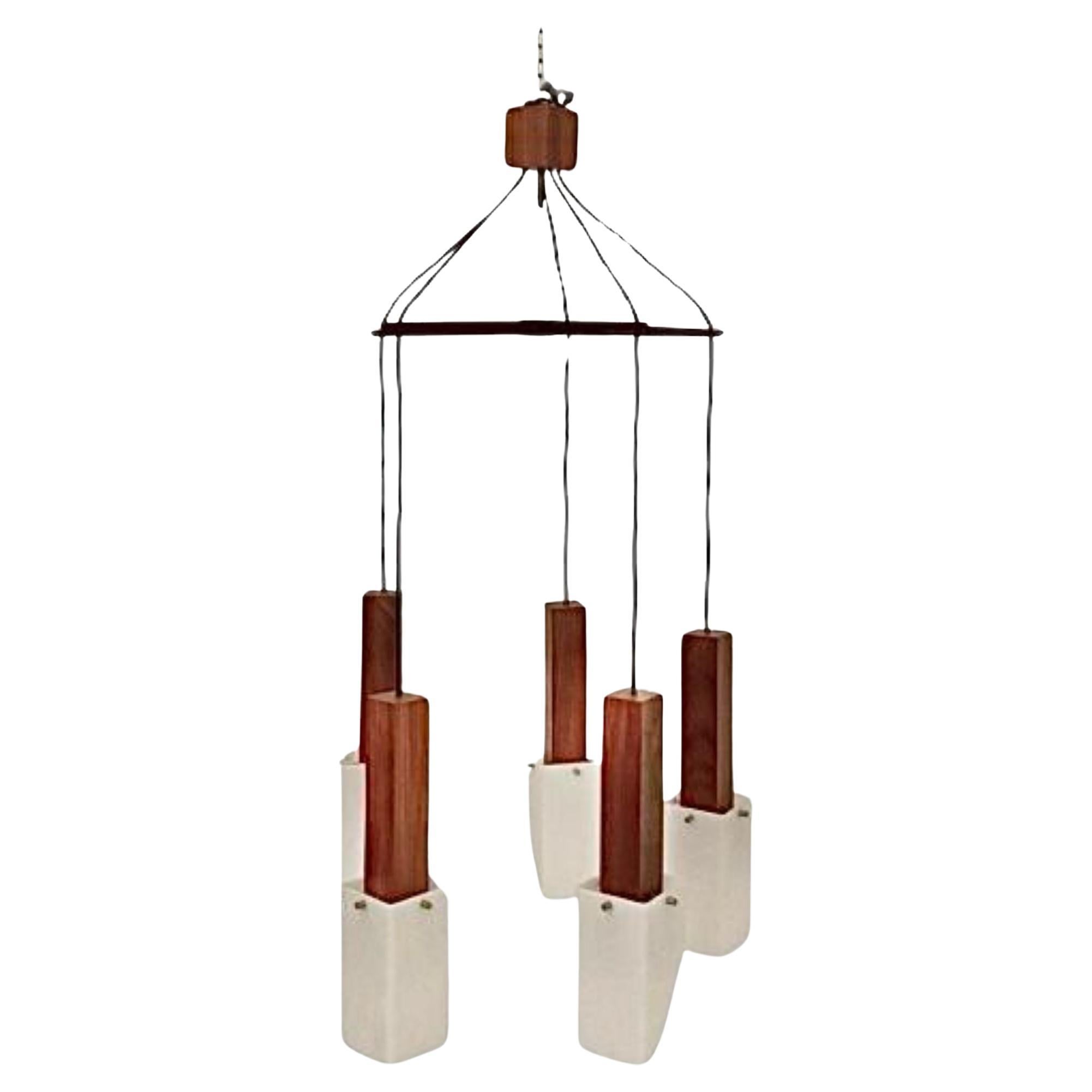 Vintage Guzzini Wood Cascada Chandelier, Italy, 1960 Circa For Sale
