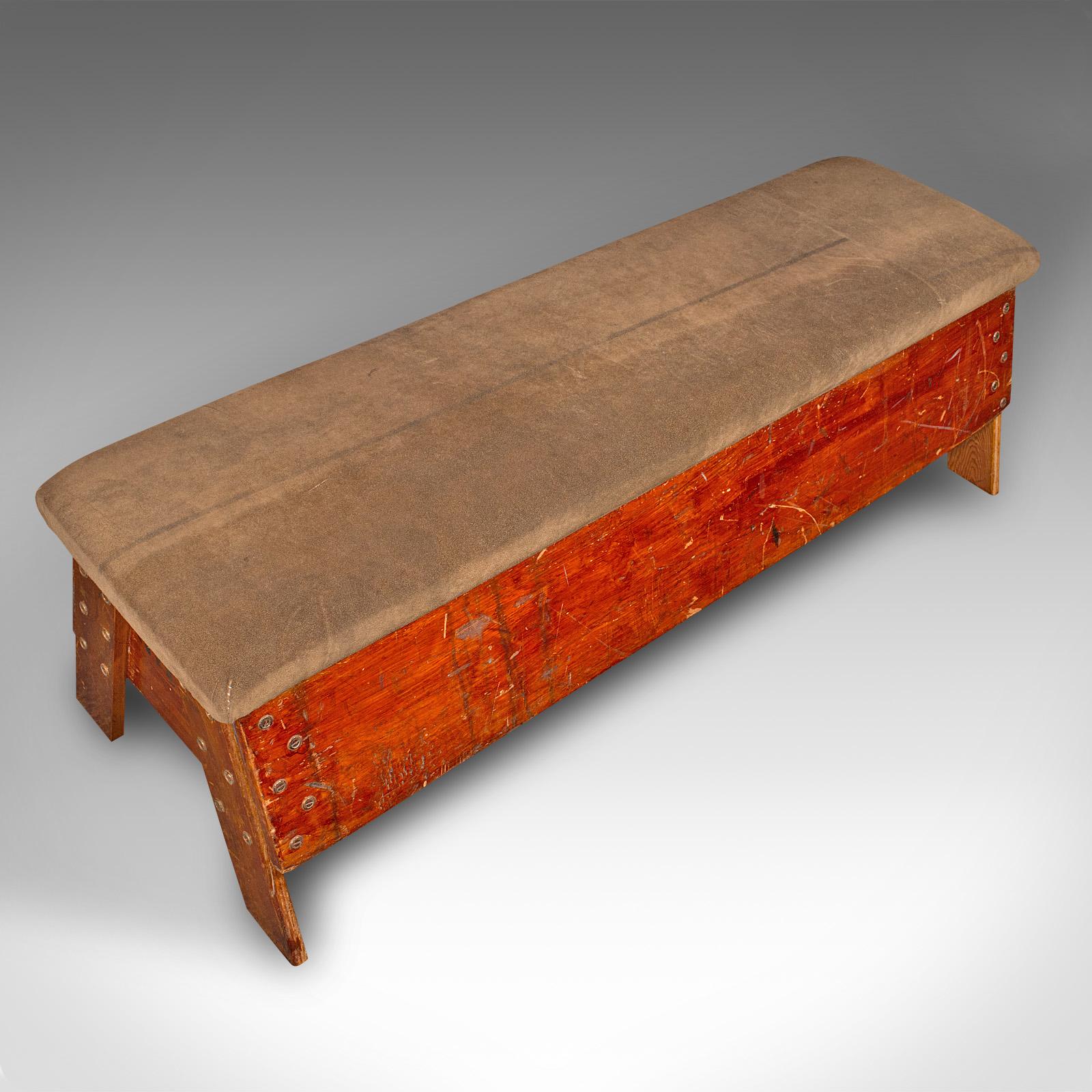 20th Century Vintage Gymnasium Bench, English, Pine, Suede, Window Seat, Dining Room, C.1930 For Sale