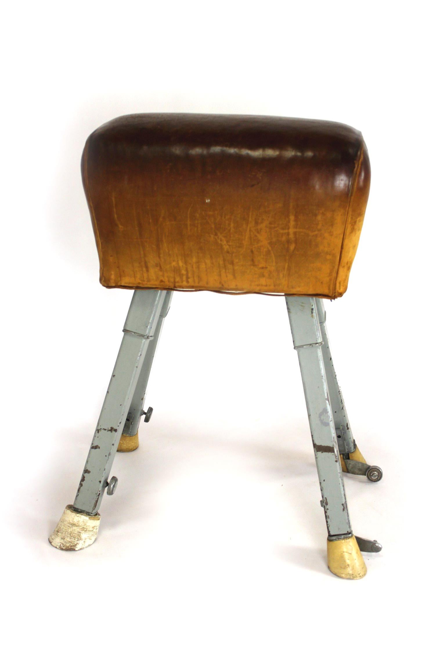 Steel Vintage Gymnastic Horse in Leather with Springboard, 1960s, Set of 2 For Sale