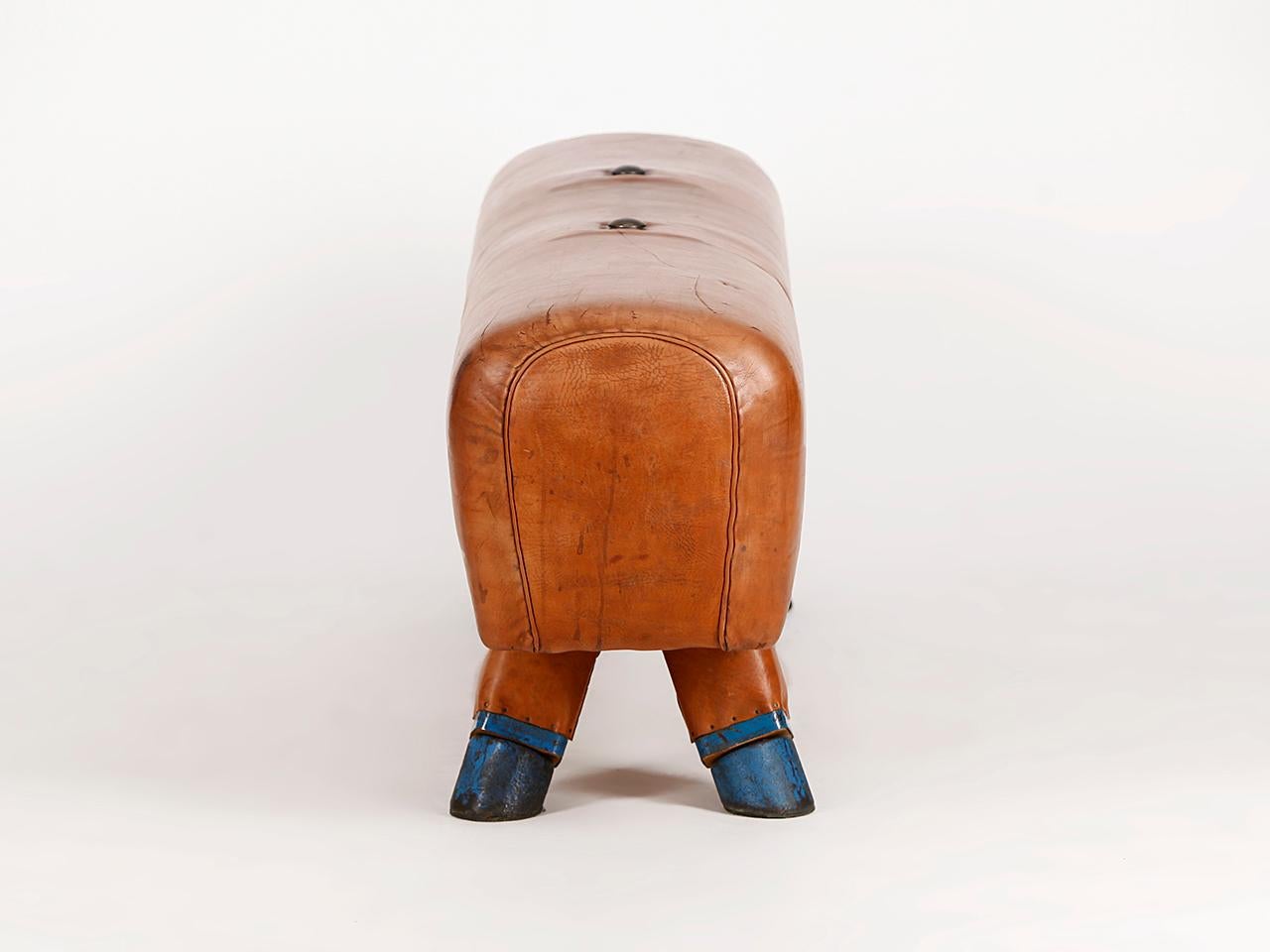 Mid-Century Modern Vintage Gymnastic Leather Pommel Horse Bench, 1930s, Restored