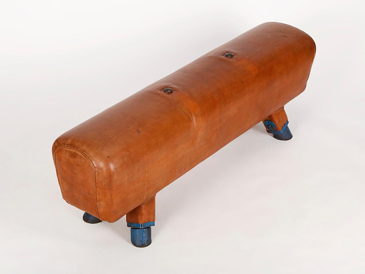 Vintage Gymnastic Leather Pommel Horse Bench, 1930s, Restored In Good Condition In Wien, AT