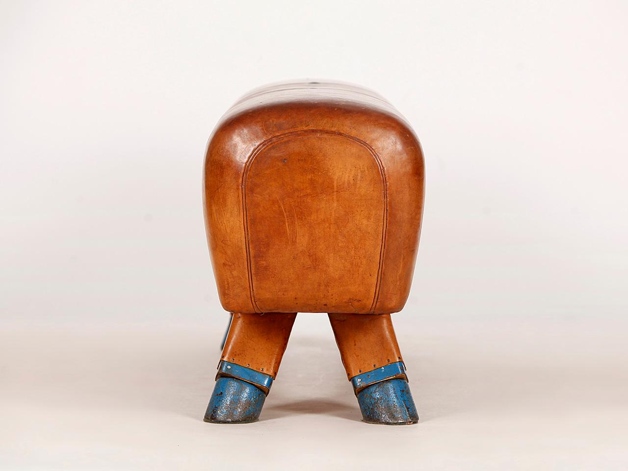 Vintage Gymnastic Leather Pommel Horse Bench, 1930s, Restored In Good Condition In Wien, AT