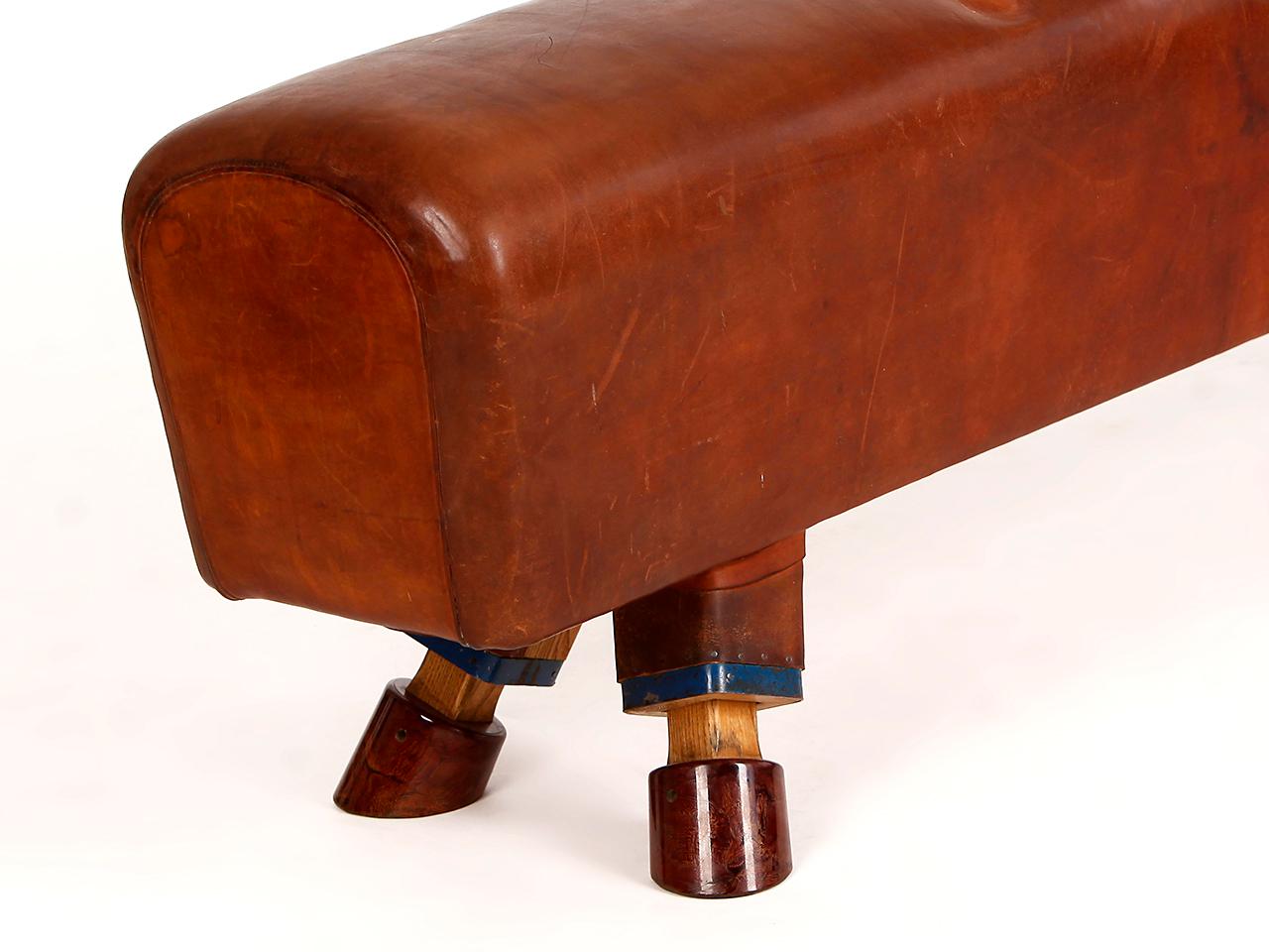 Vintage Gymnastic Leather Pommel Horse Bench, 1930s, Restored In Good Condition In Wien, AT