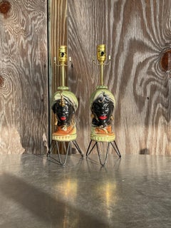 Vintage Gypsy Glazed Period Bust Lamp - a Pair