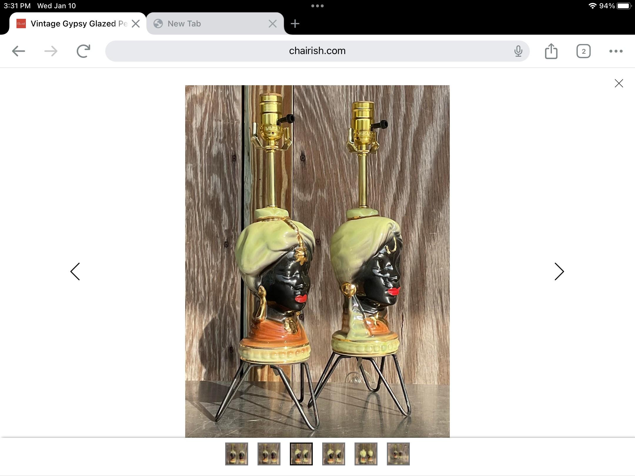 Hollywood Regency Vintage Gypsy Glazed Period Bust Lamp - a Pair For Sale