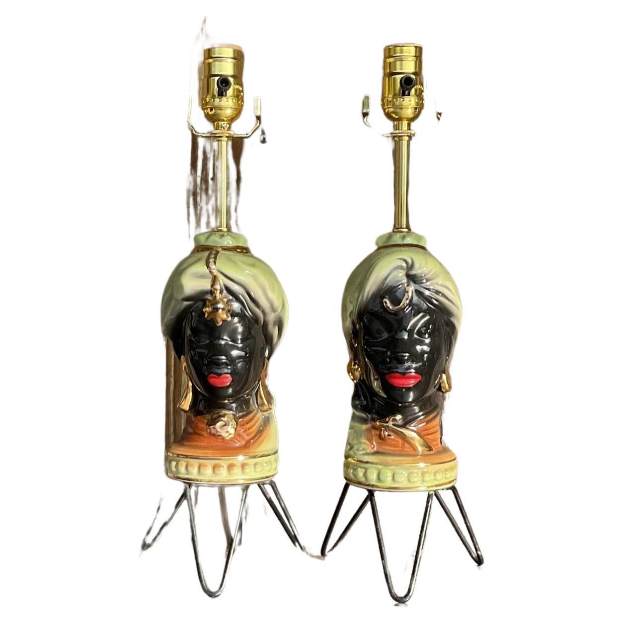 Vintage Gypsy Glazed Period Bust Lamp - a Pair For Sale