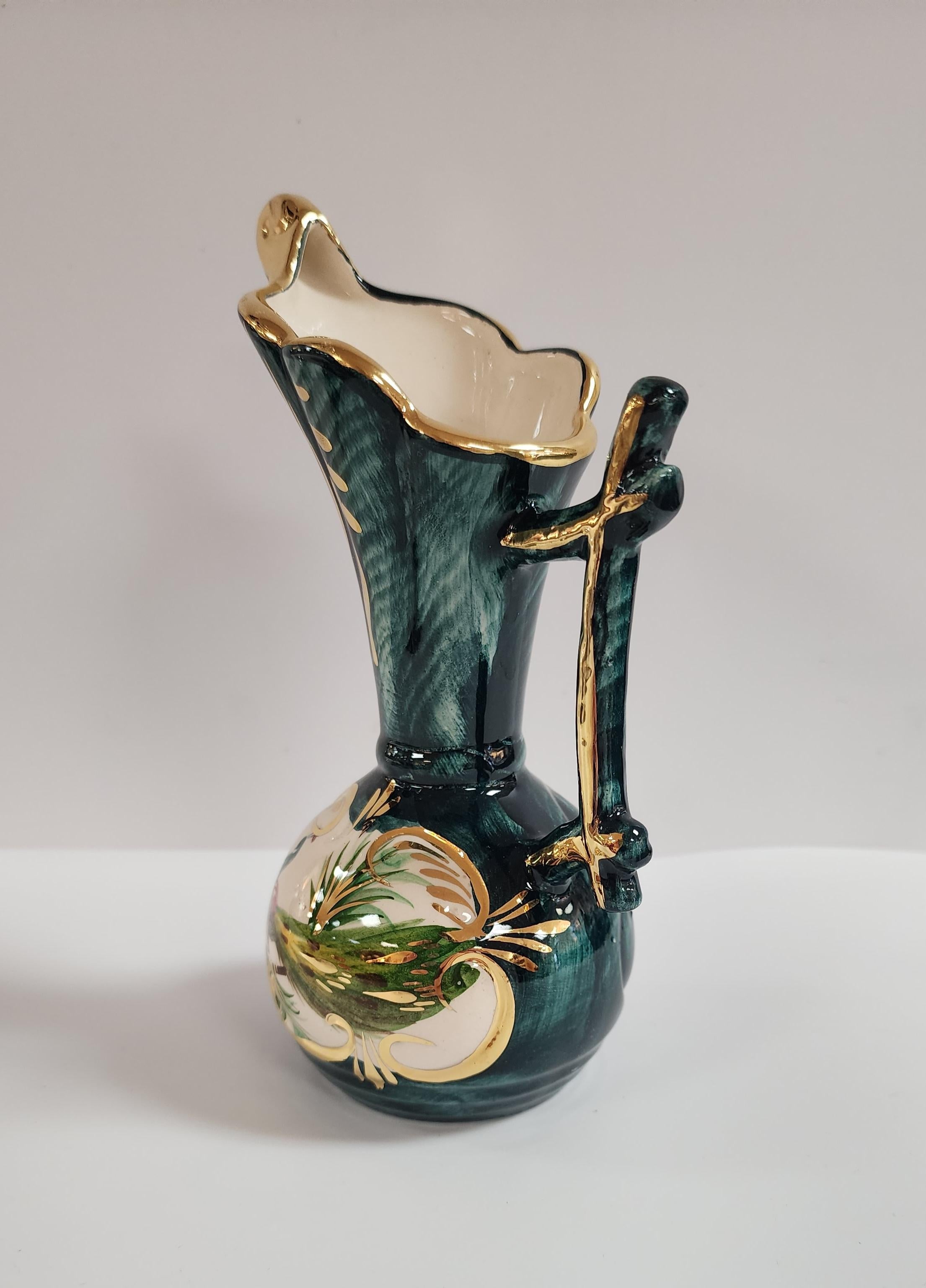 Belgian Vintage H Bequet Porcelain Hand Painted Pitcher Vase For Sale