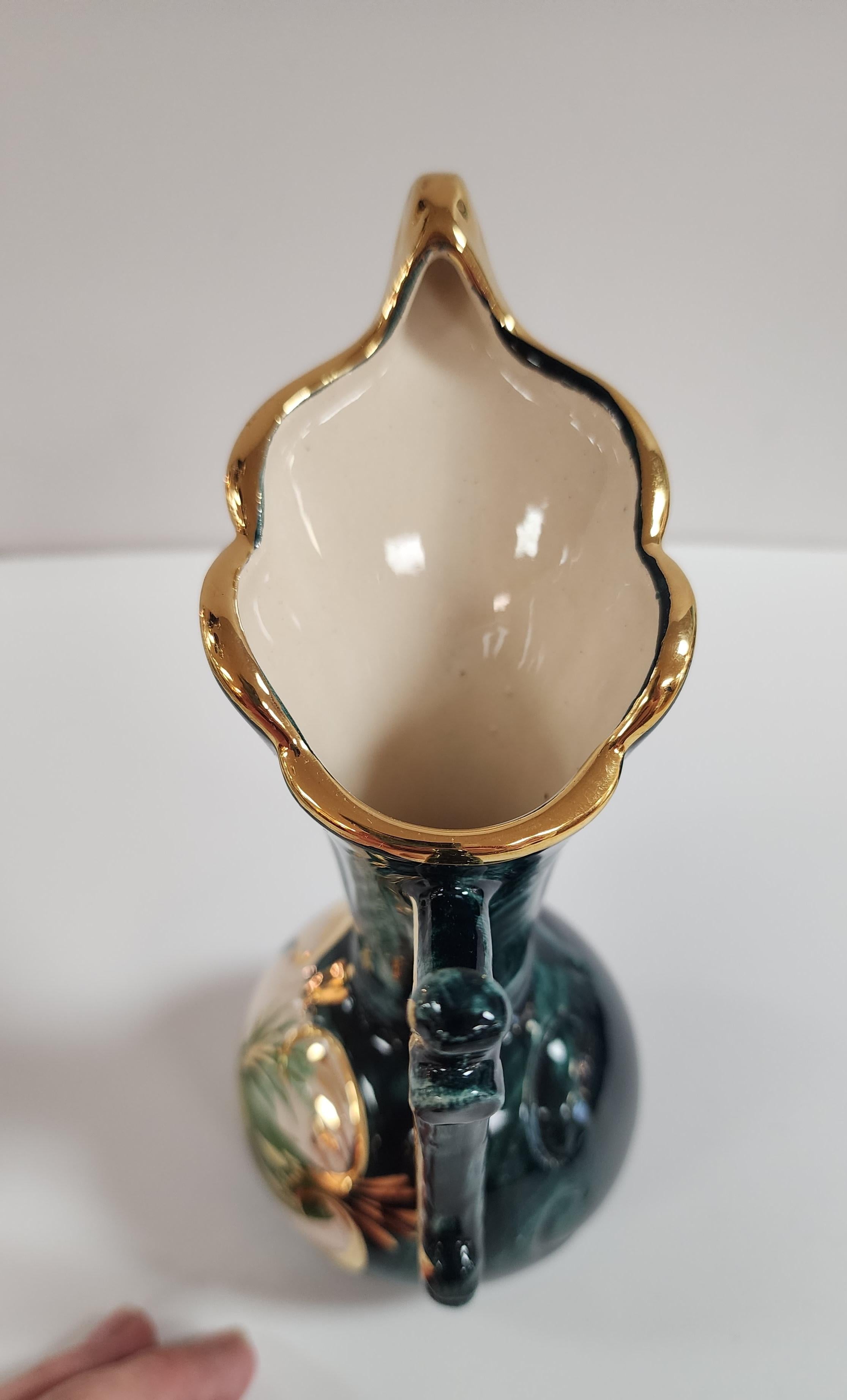 Vintage H Bequet Porcelain Hand Painted Pitcher Vase In Good Condition In Frederick, MD