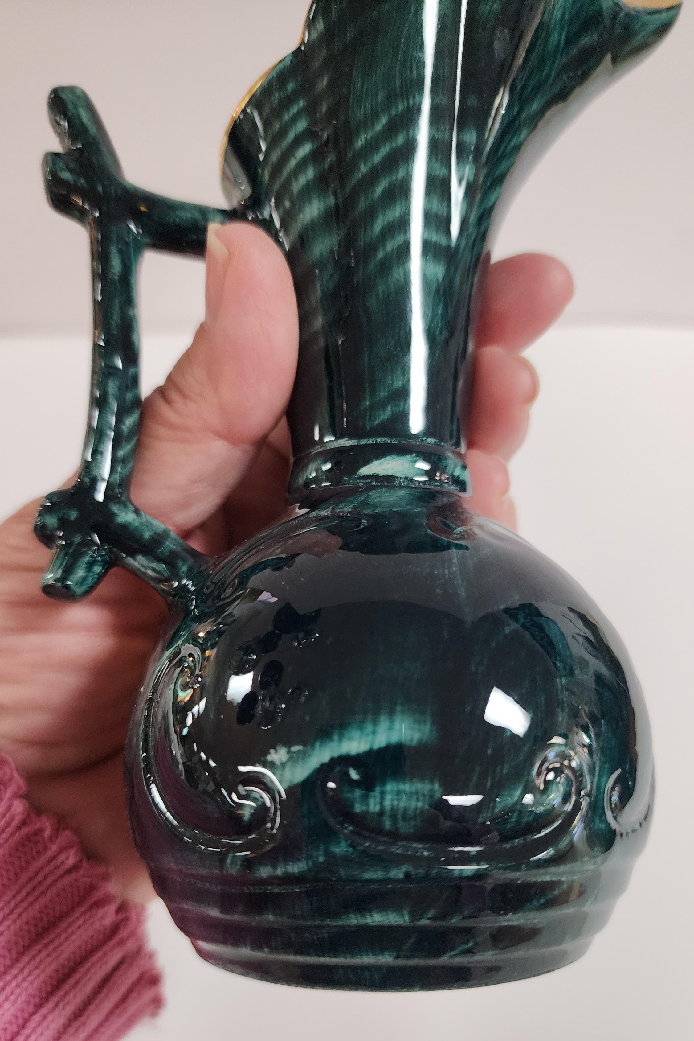 20th Century Vintage H Bequet Porcelain Hand Painted Pitcher Vase For Sale