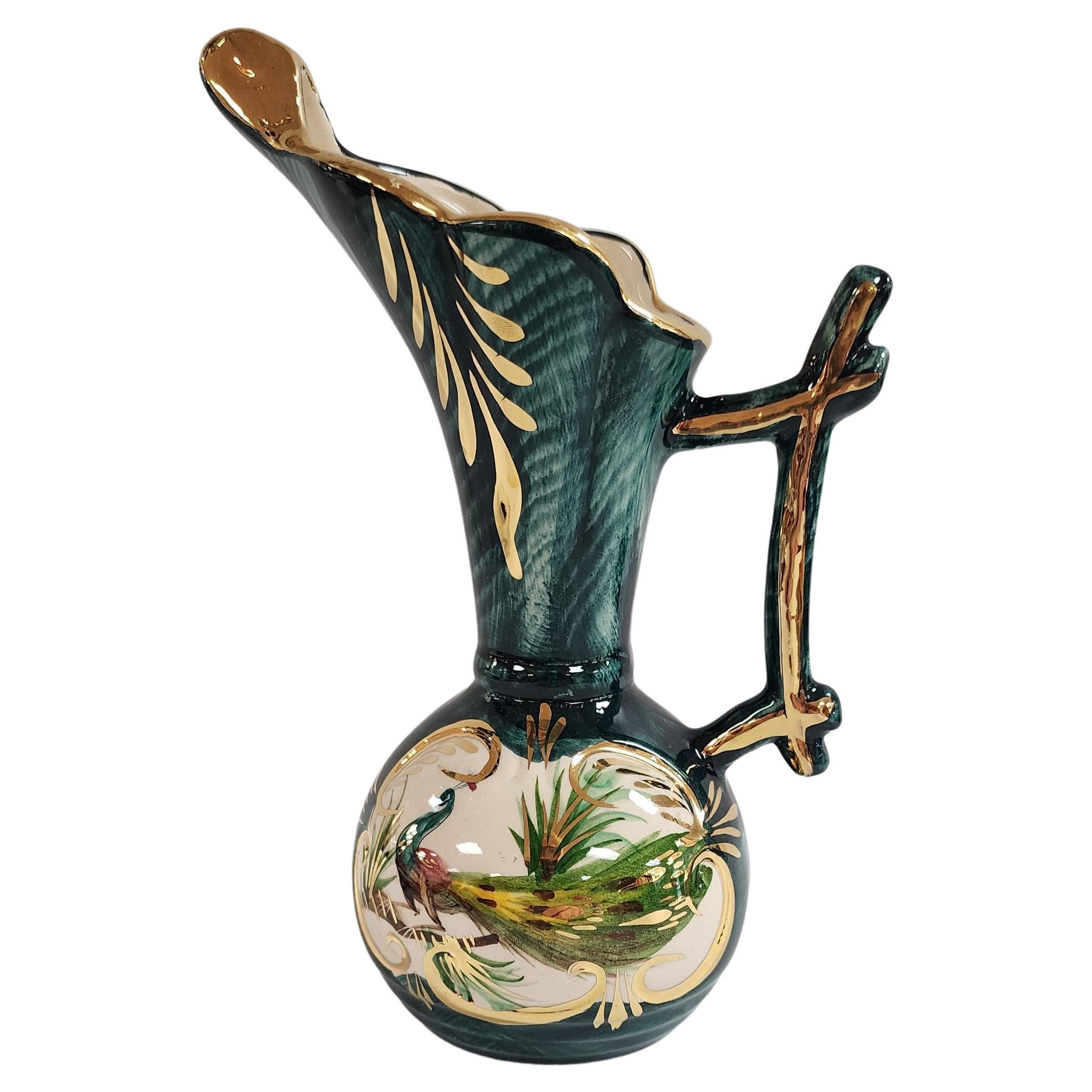 Vintage H Bequet Porcelain Hand Painted Pitcher Vase For Sale